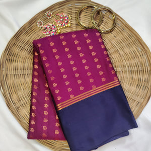 Copper Zari Weaved Buta Line Pattern Semi Silk Saree | TR119