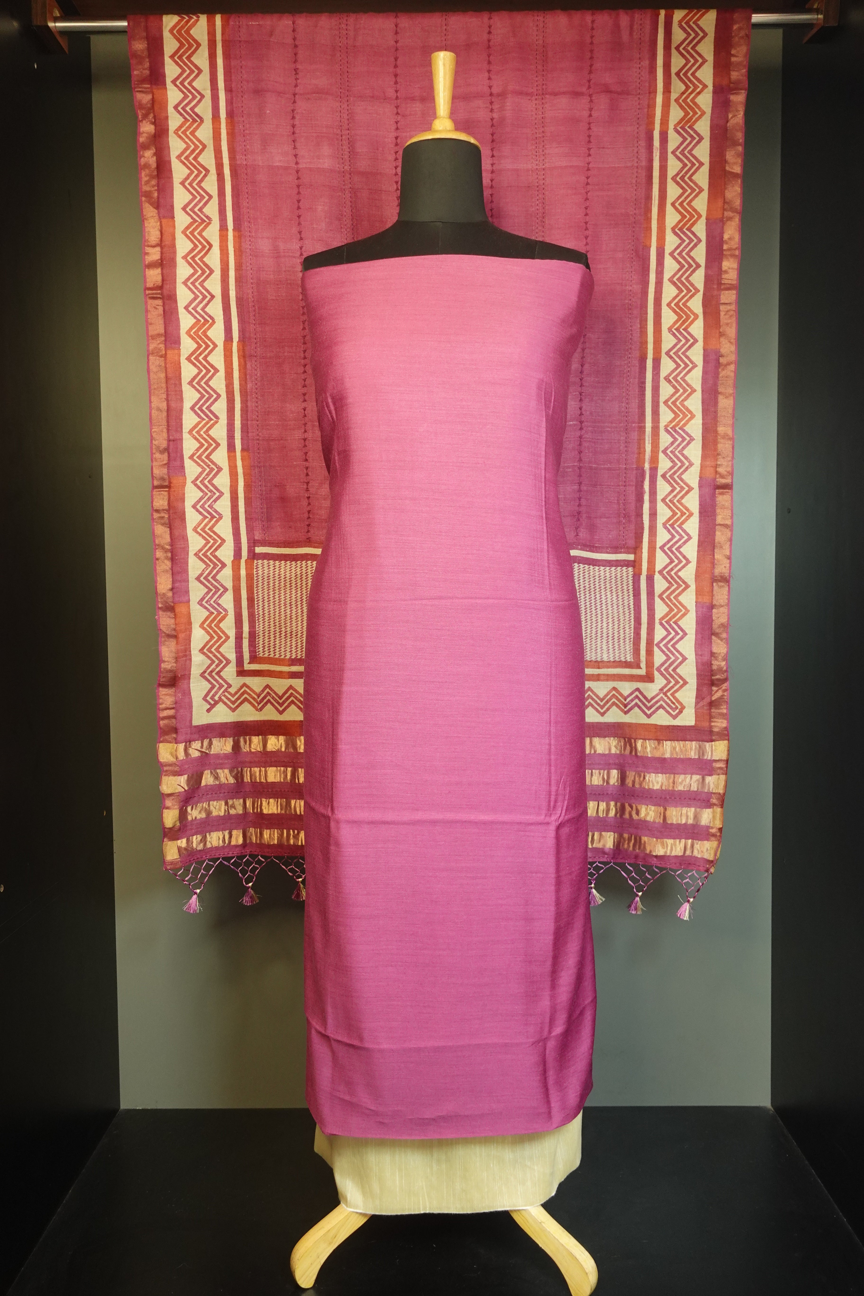 Pink Color Printed Tussar Salwar Set | JDS127