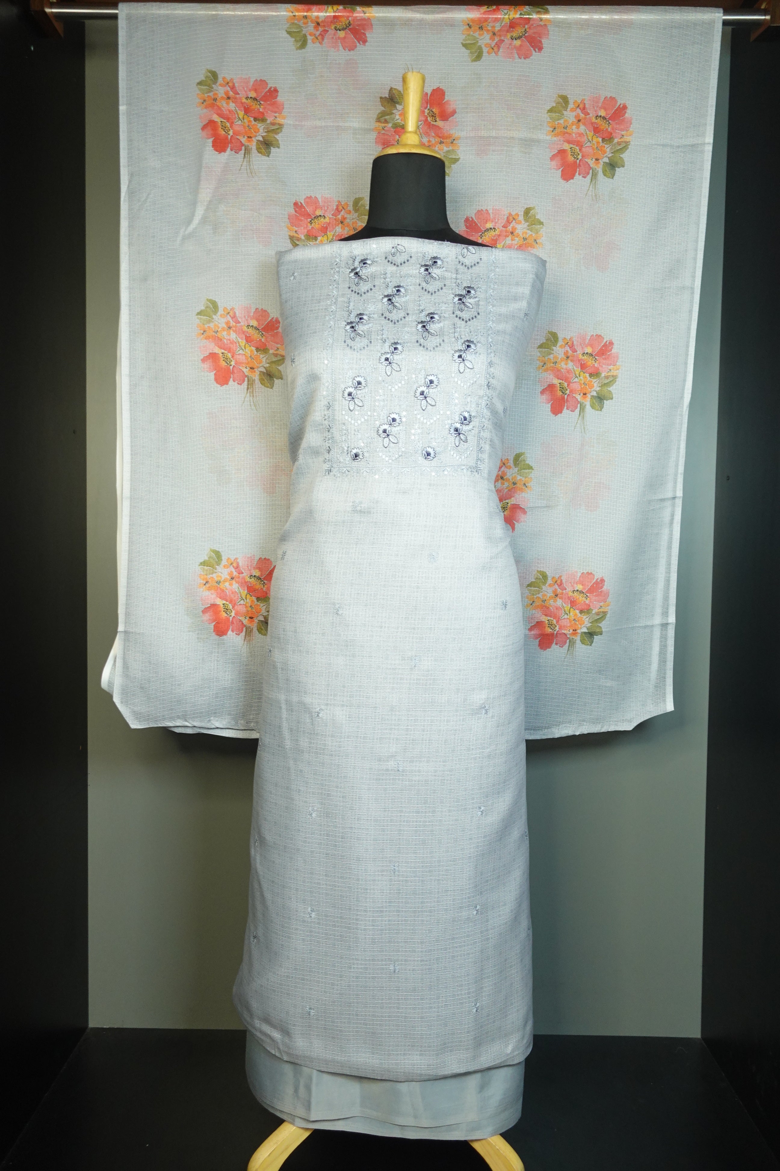 Yoke Embroidery Design Silky Kota Salwar Set | MS716