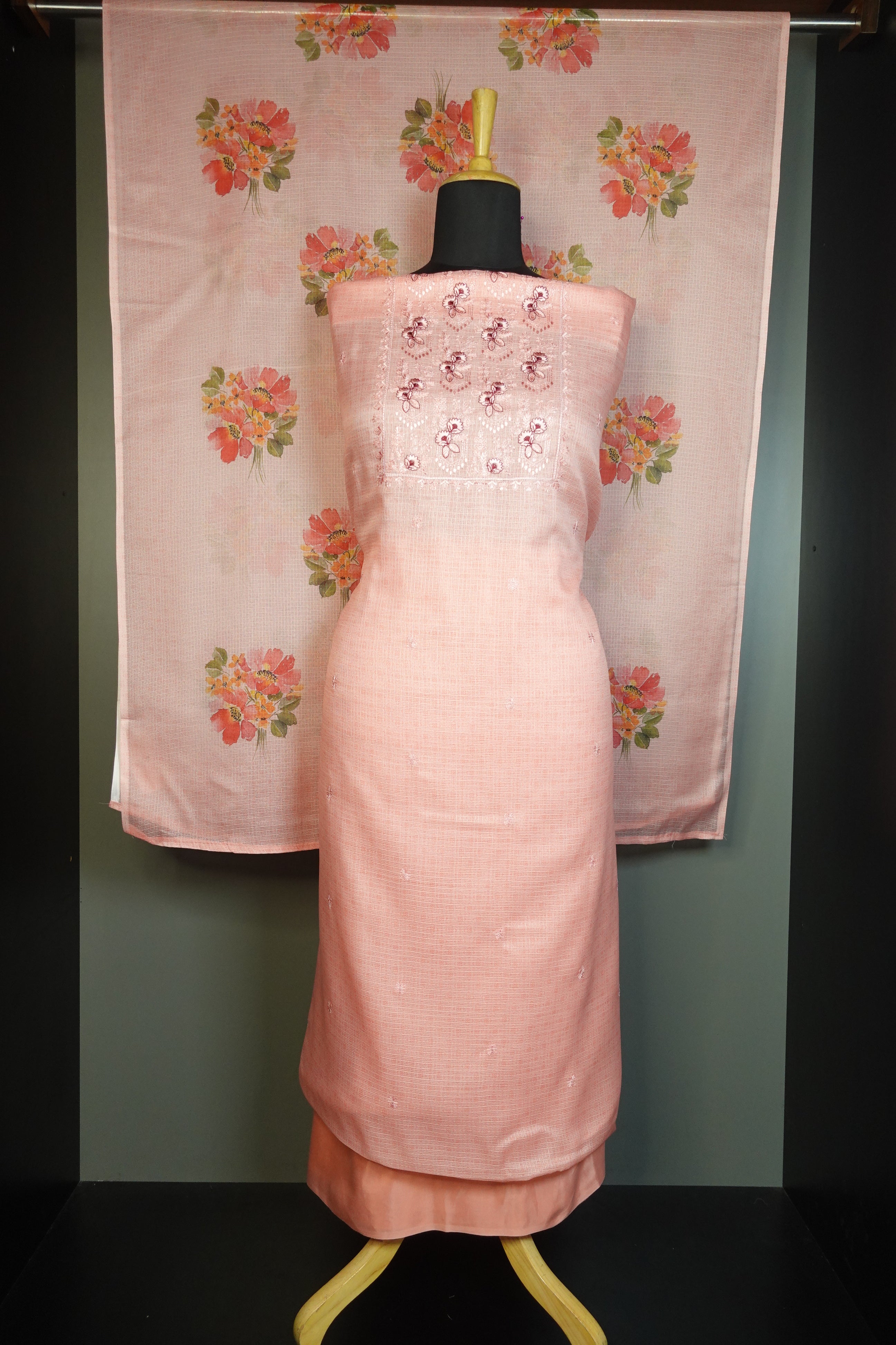 Yoke Embroidery Design Silky Kota Salwar Set | MS716