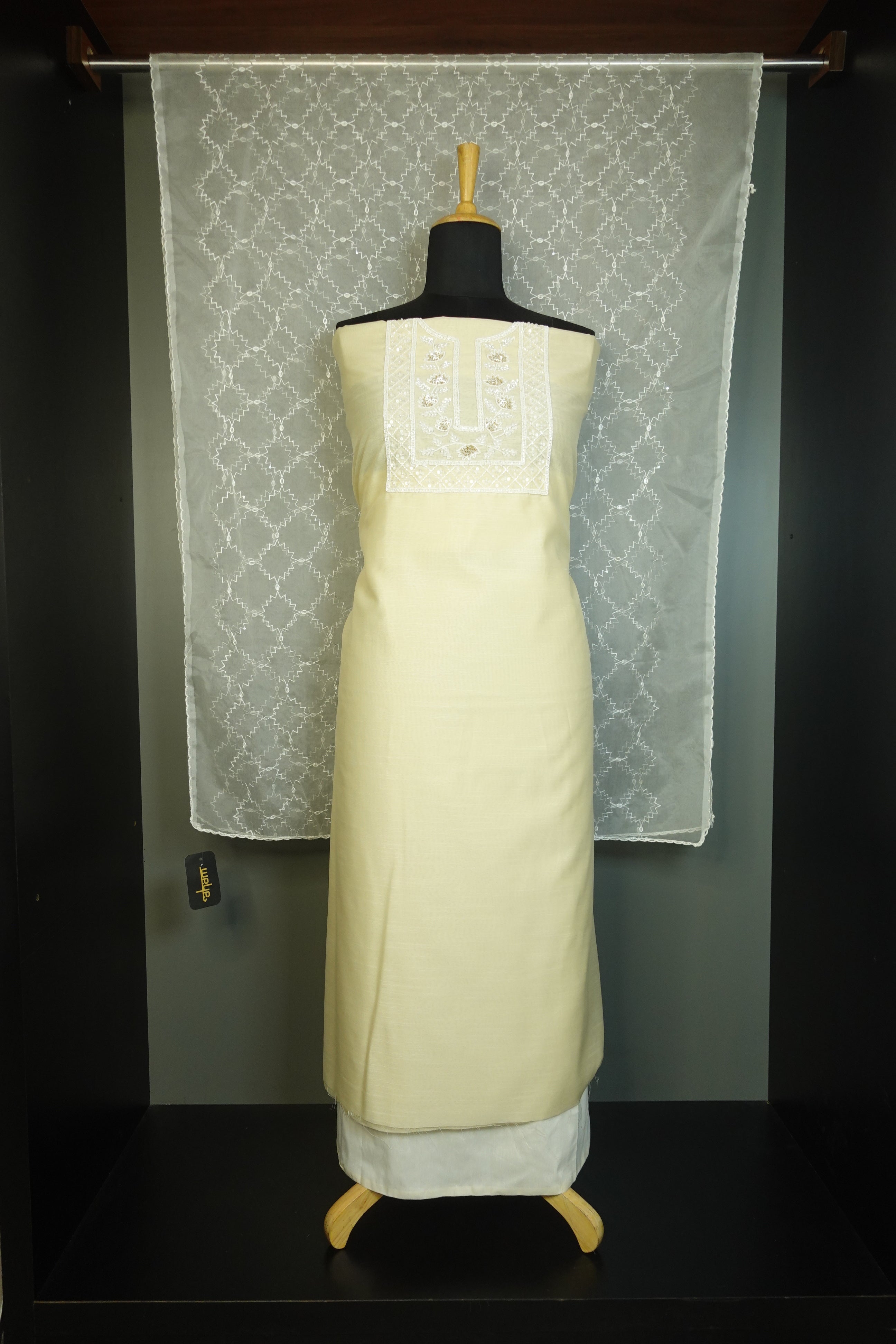 Sequence & Perls Yoke Embroidery Raw Cotton Salwar Set | SW1470