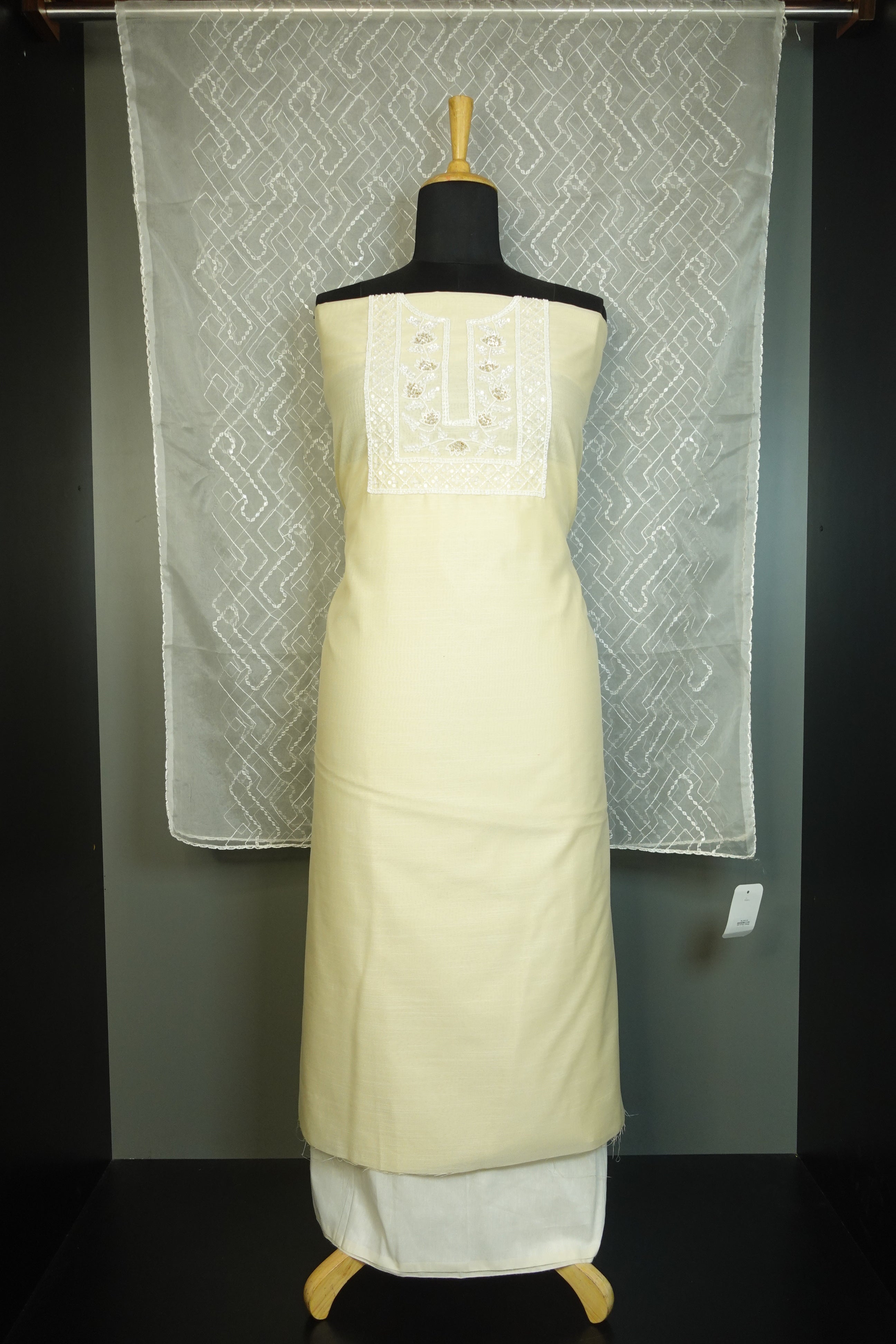 Sequence & Perls Yoke Embroidery Raw Cotton Salwar Set | SW1470