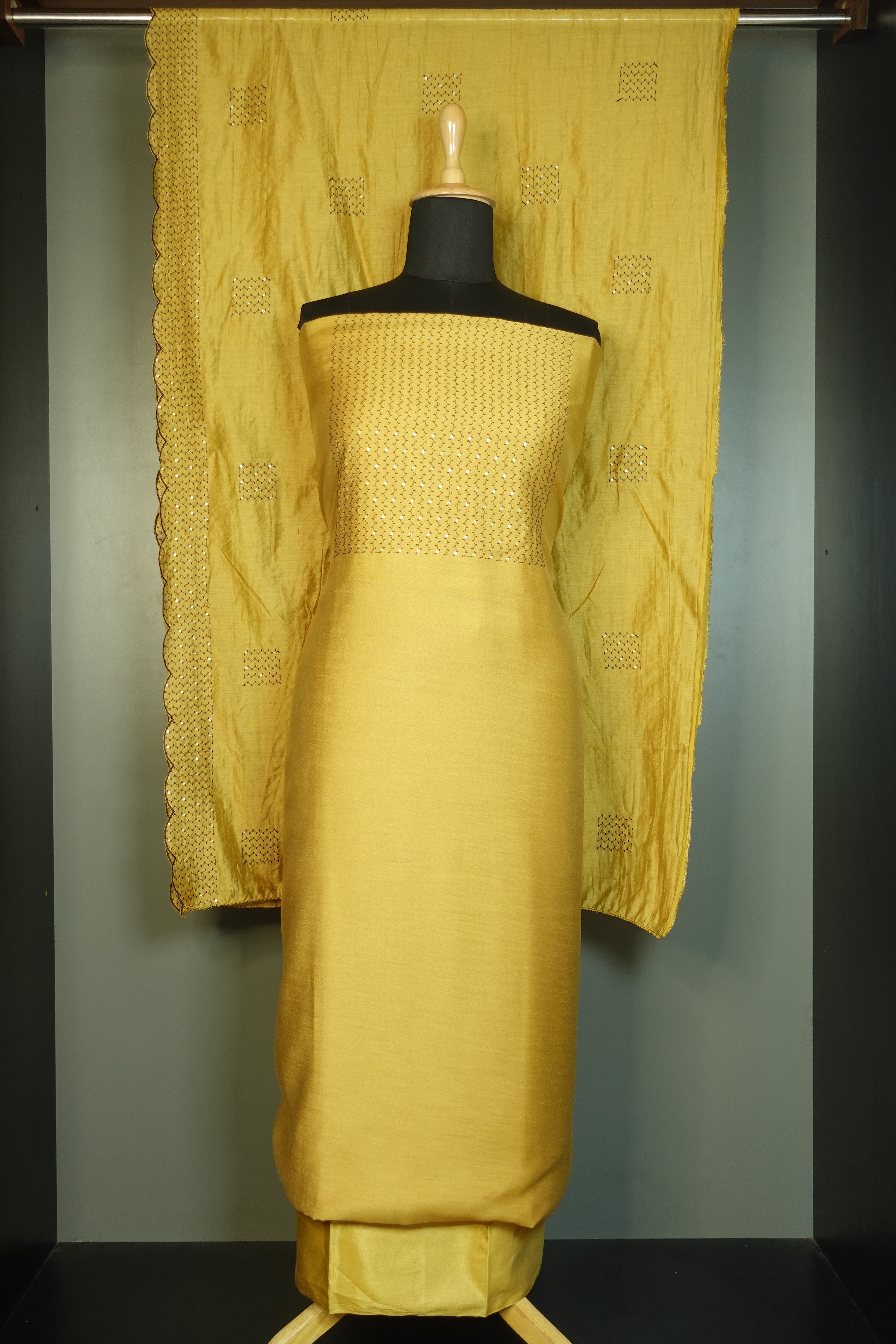 Sequence Work Yoke Embroidery Semi Silk Salwar Set | YH141