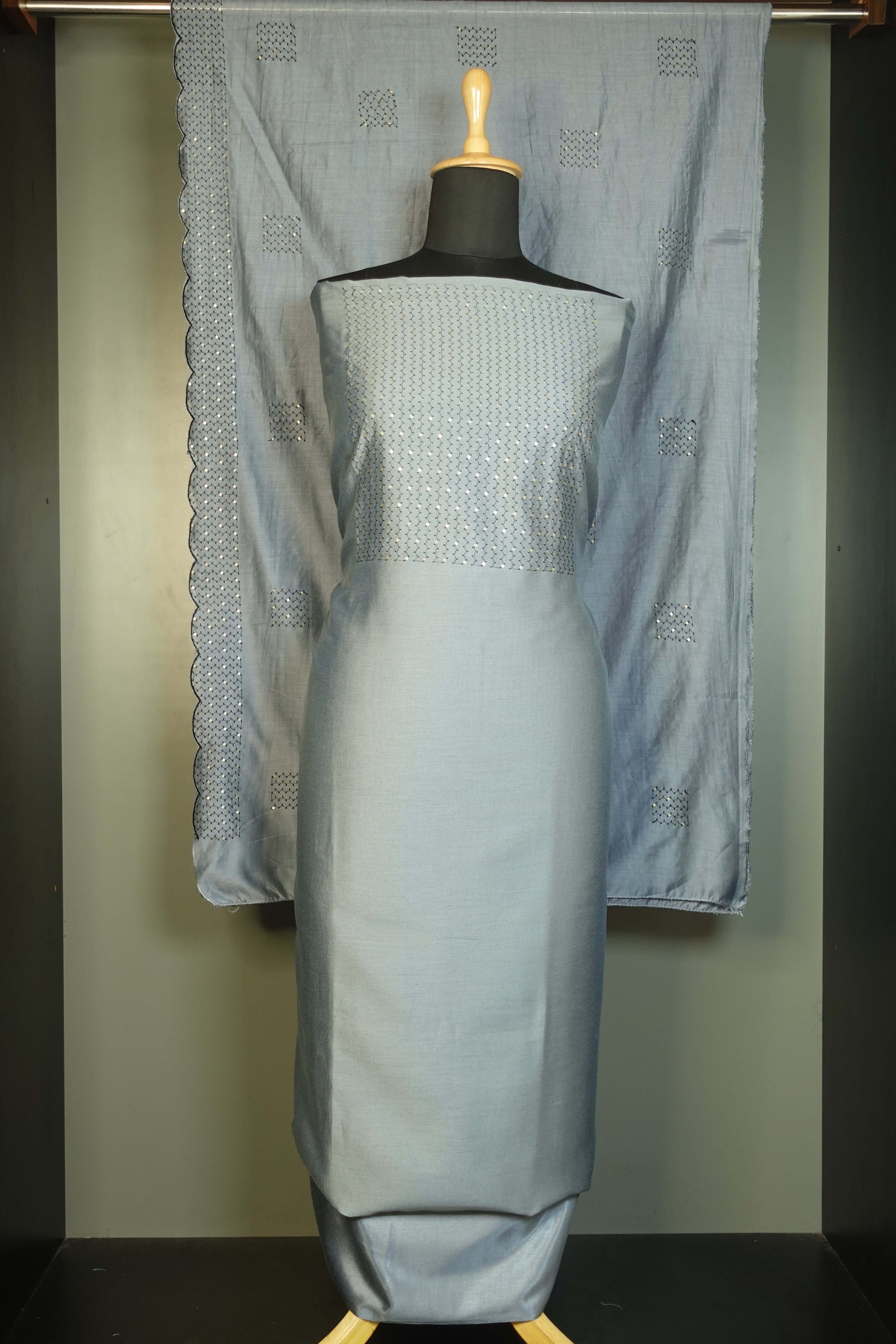 Sequence Work Yoke Embroidery Semi Silk Salwar Set | YH141