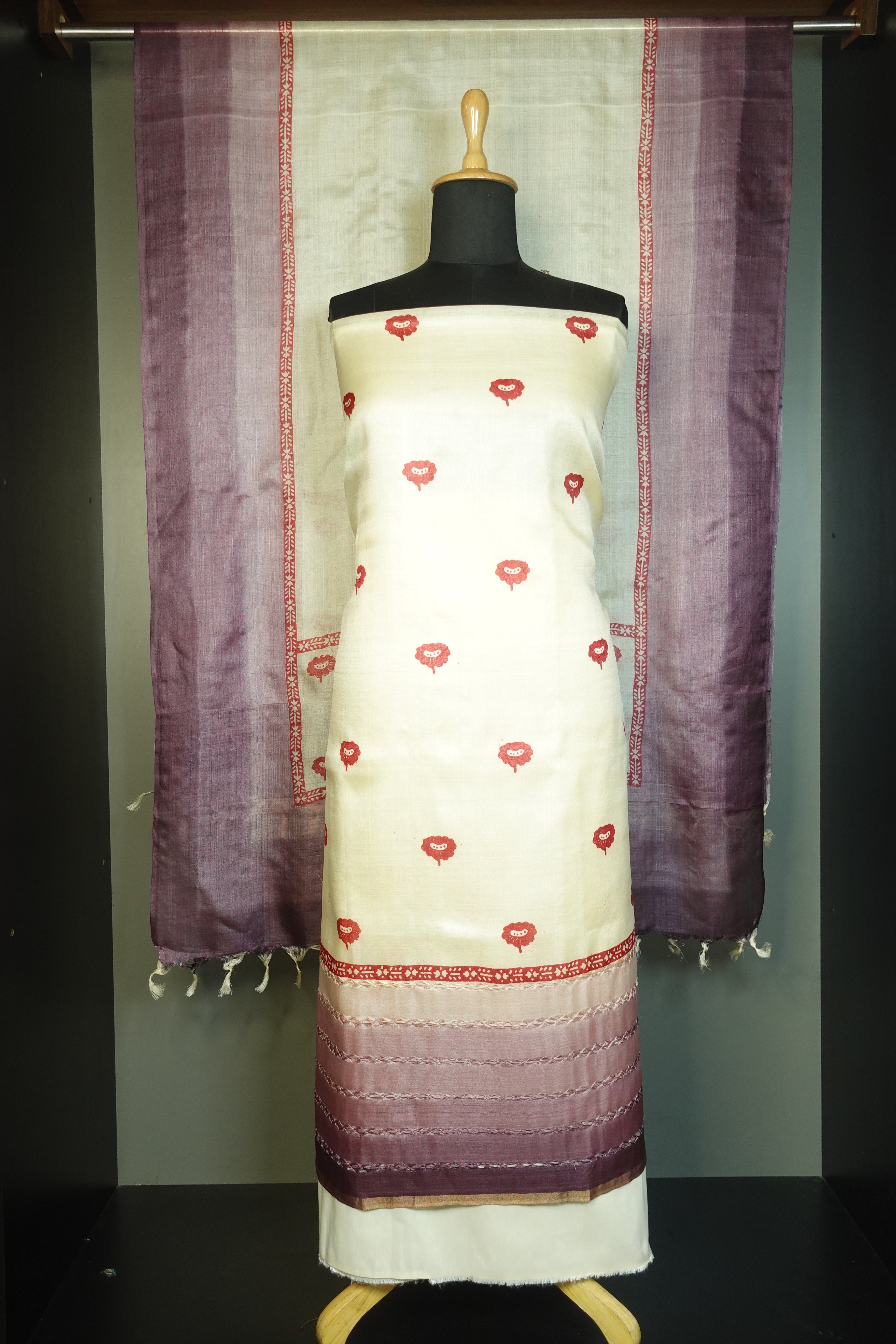 Shaded and Block Print Design Tussar Salwar Set | ACT1111