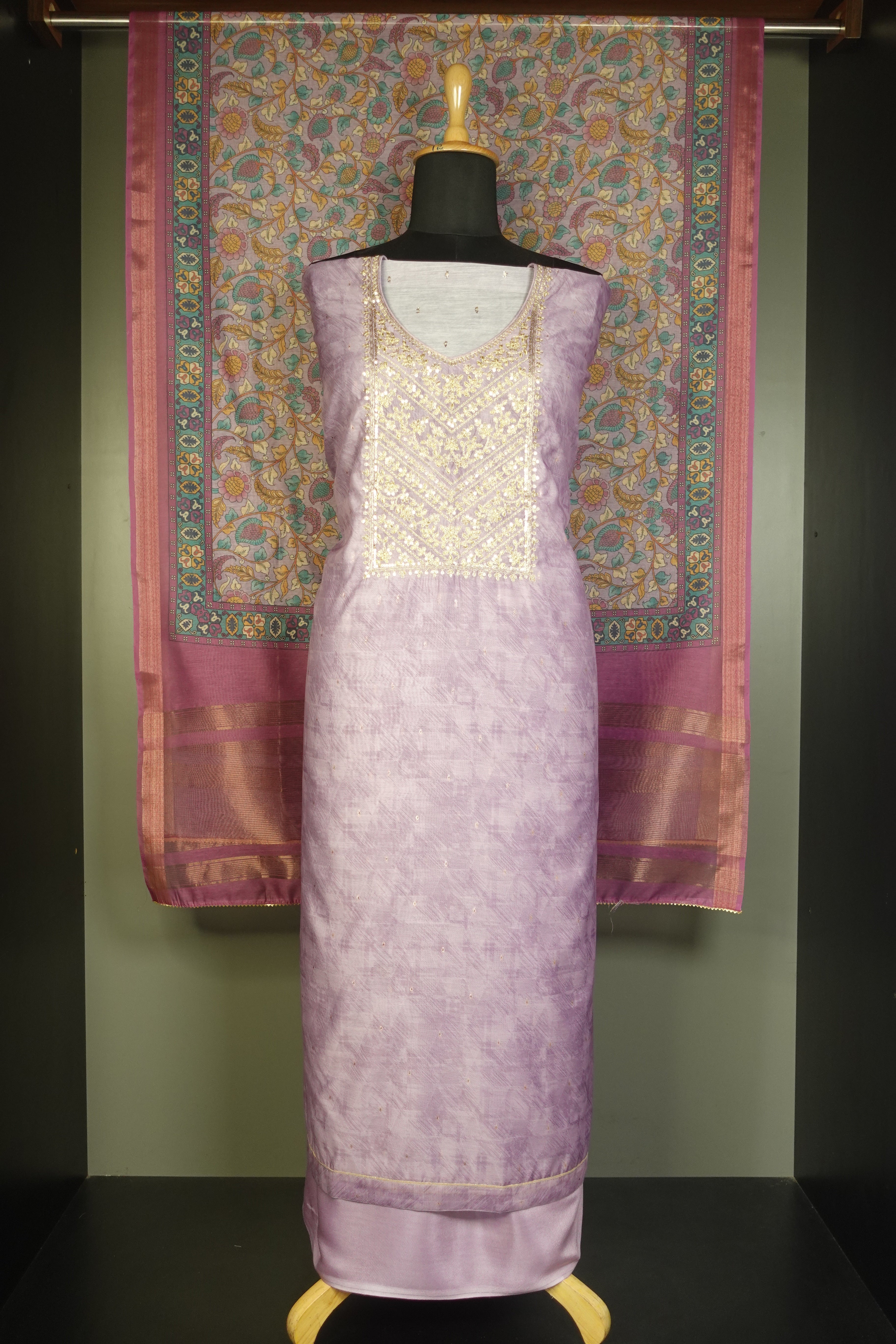 Yoke Embroidery Pattern & Dobby Weaving  Semi Silk Salwar Set | SW1604