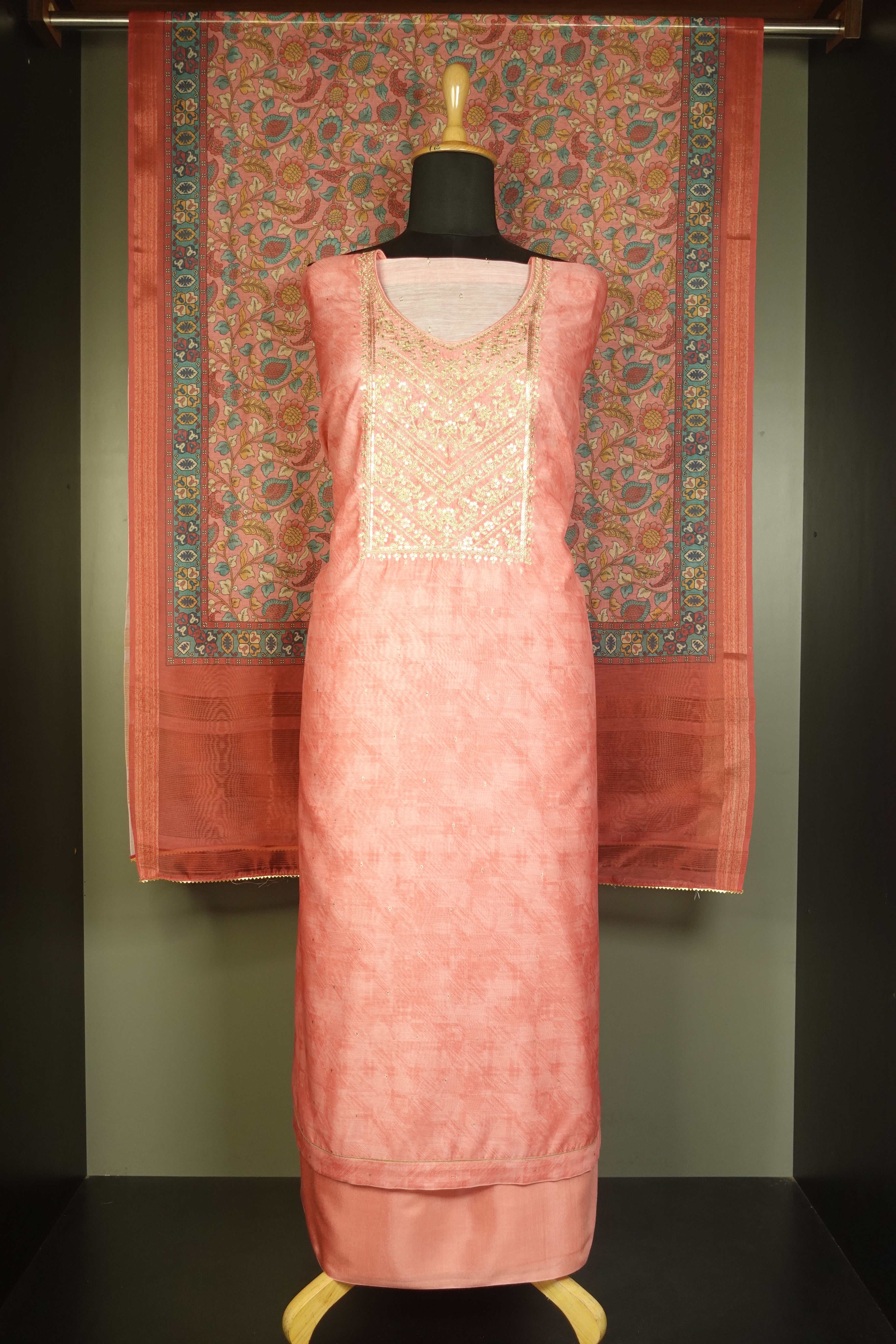 Yoke Embroidery Pattern & Dobby Weaving  Semi Silk Salwar Set | SW1604