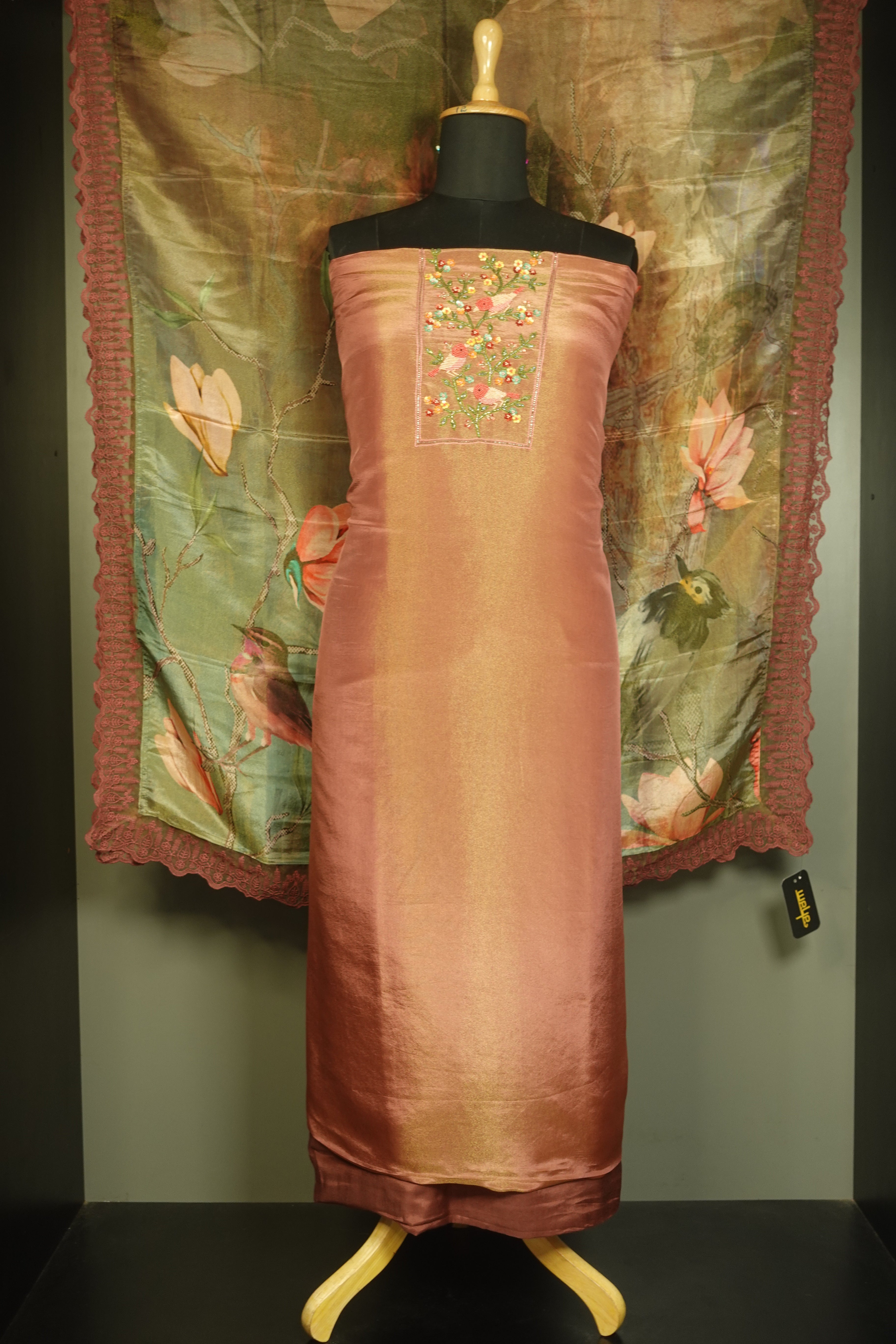 Bird Design Hand Embroidery Tissue Salwar Set | BLD104