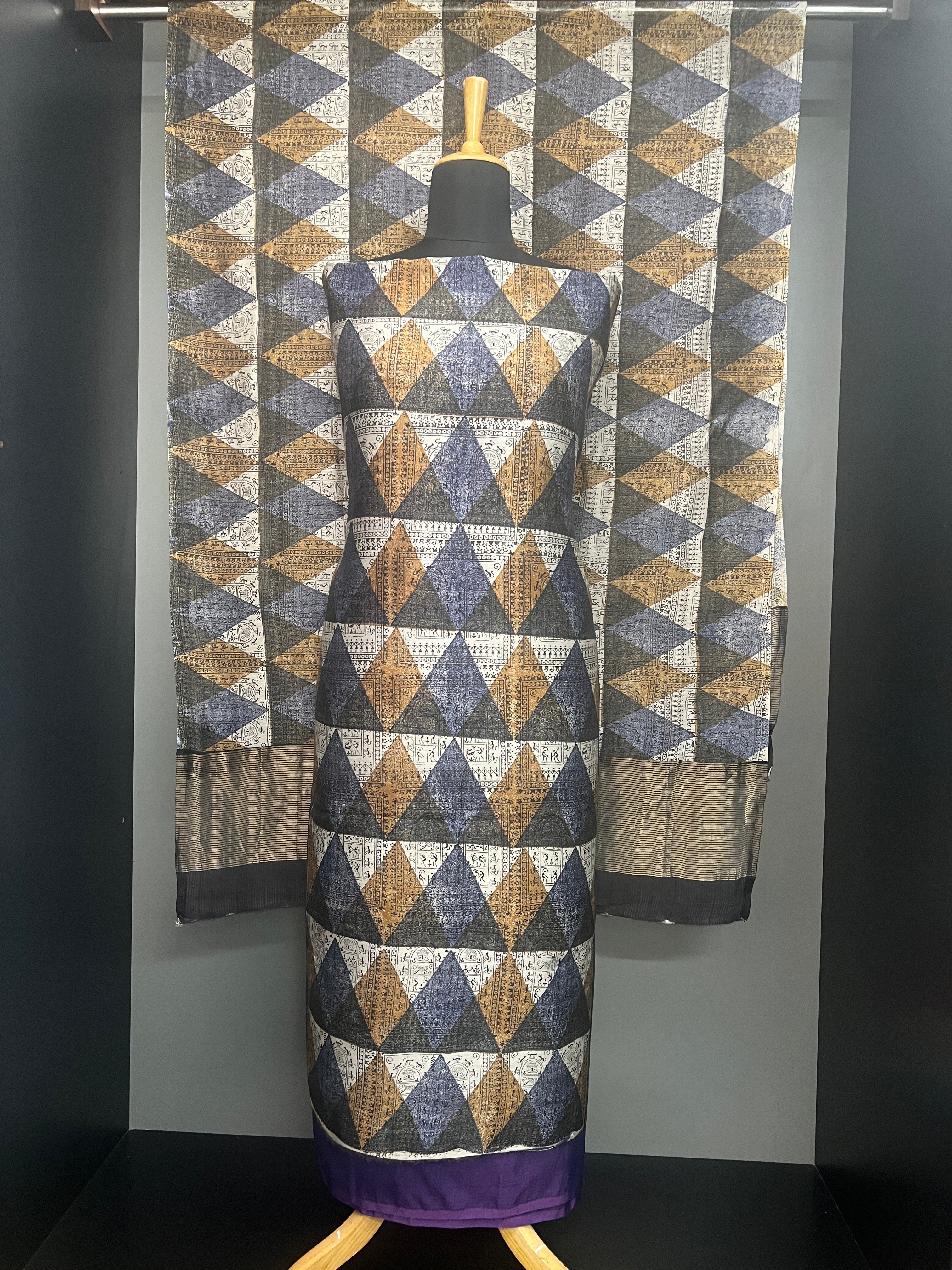 Warli Print Detailed Chanderi Salwar Set | HE164