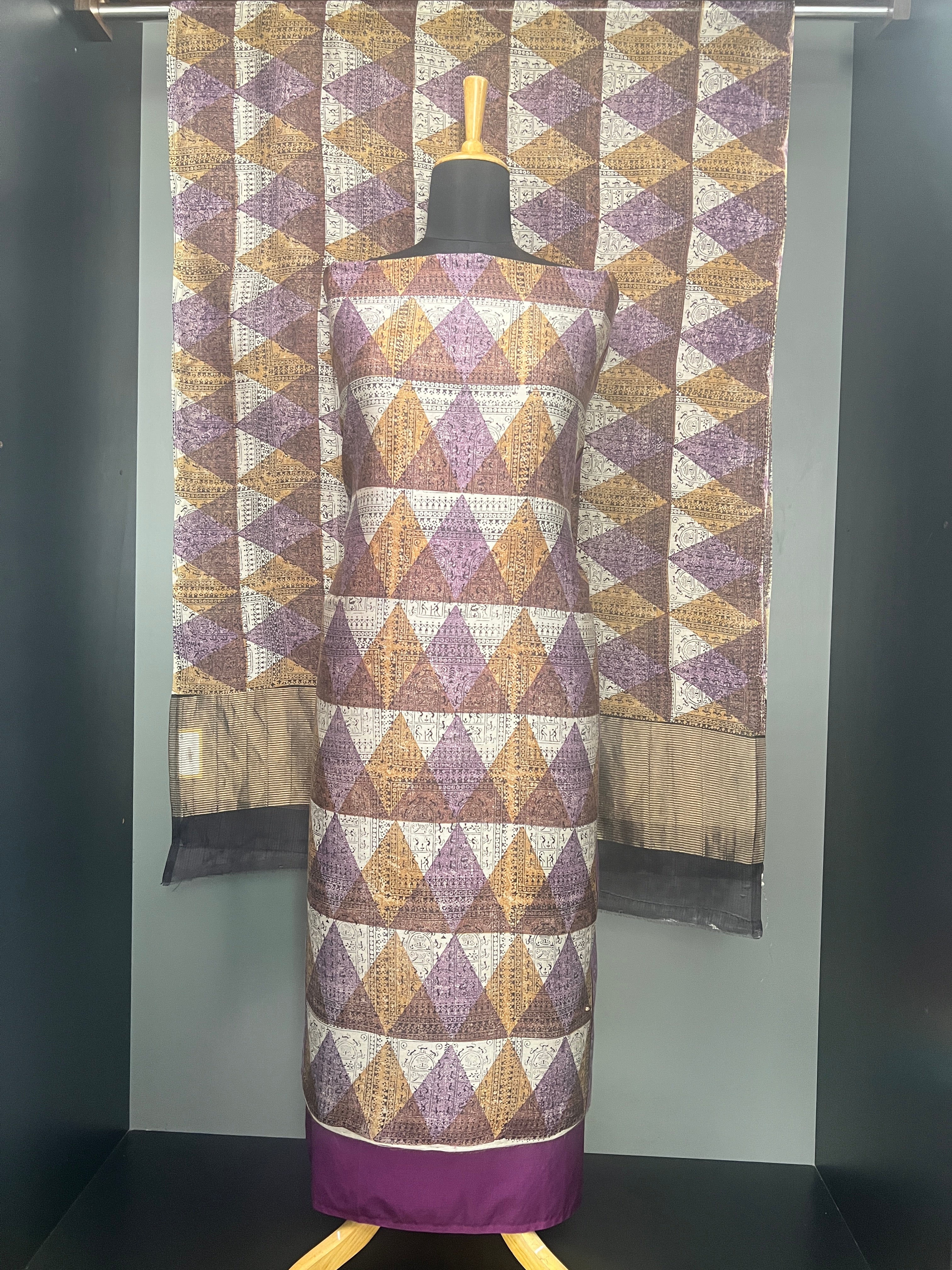 Warli Print Detailed Chanderi Salwar Set | HE167