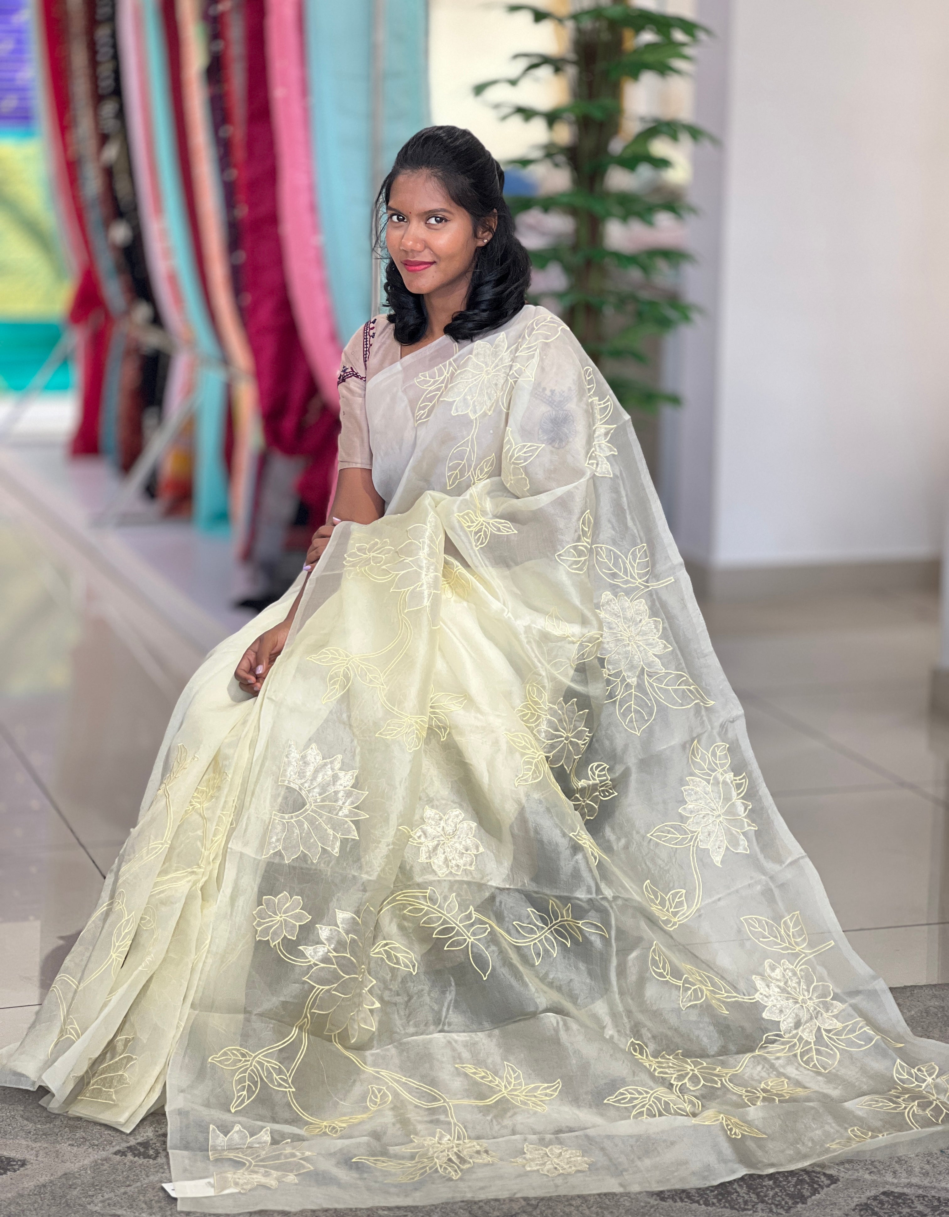 Floral Applique Detailed Organza Saree | MM121