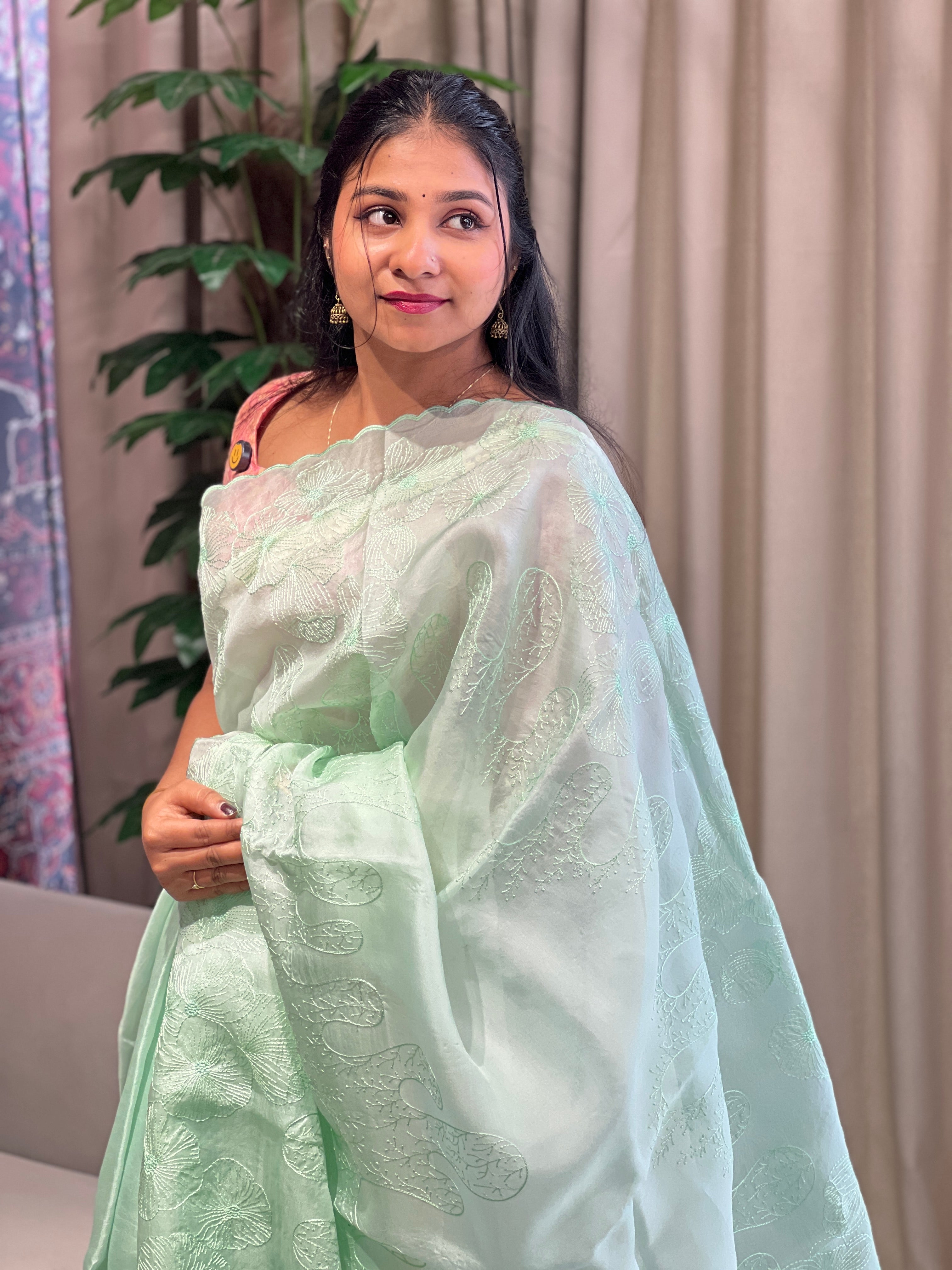 Embroidery Detailed Pure Organza Saree | YNG822