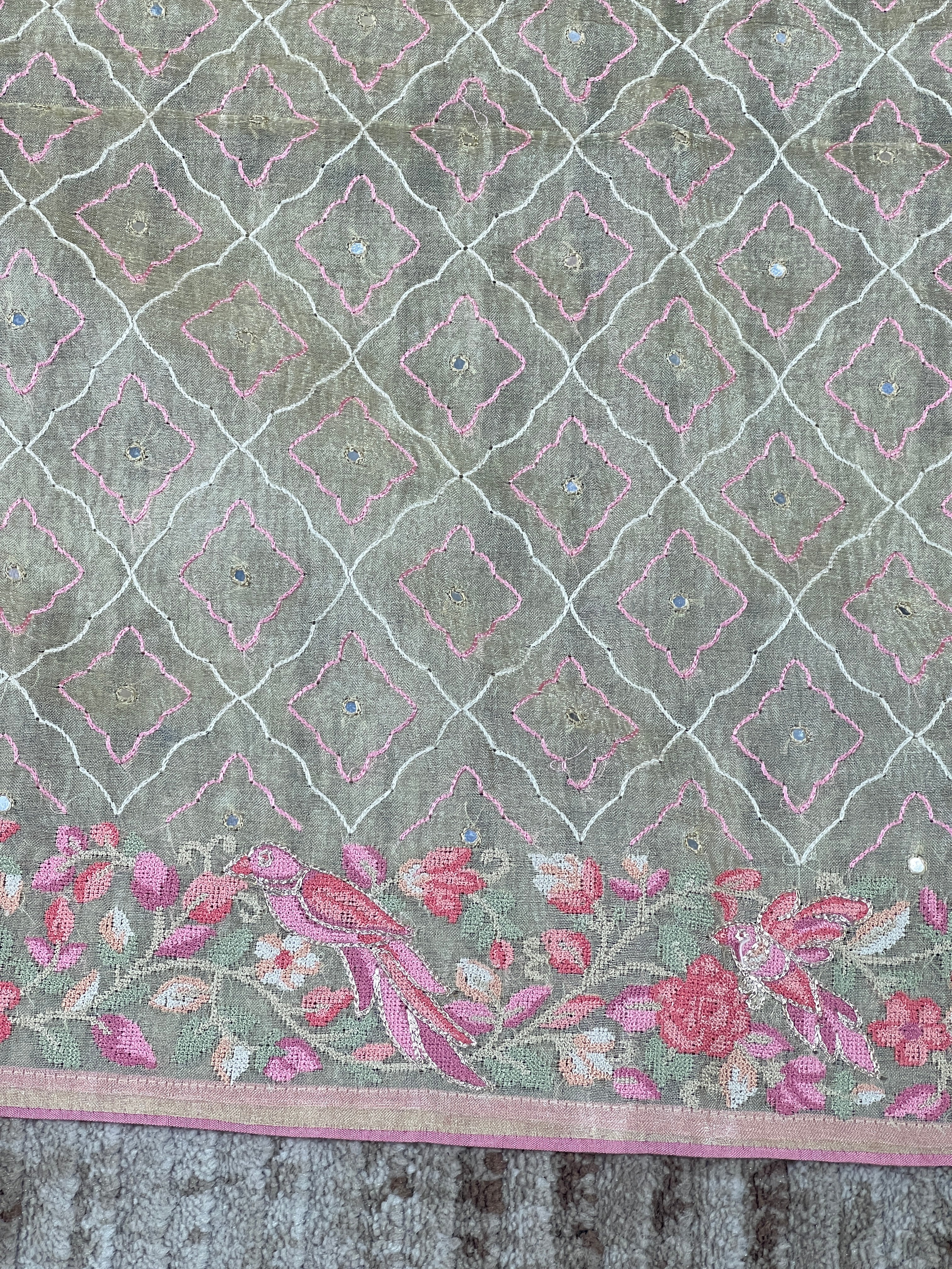 Floral Embroidered Crushed Tissue Organza Saree | RGD576