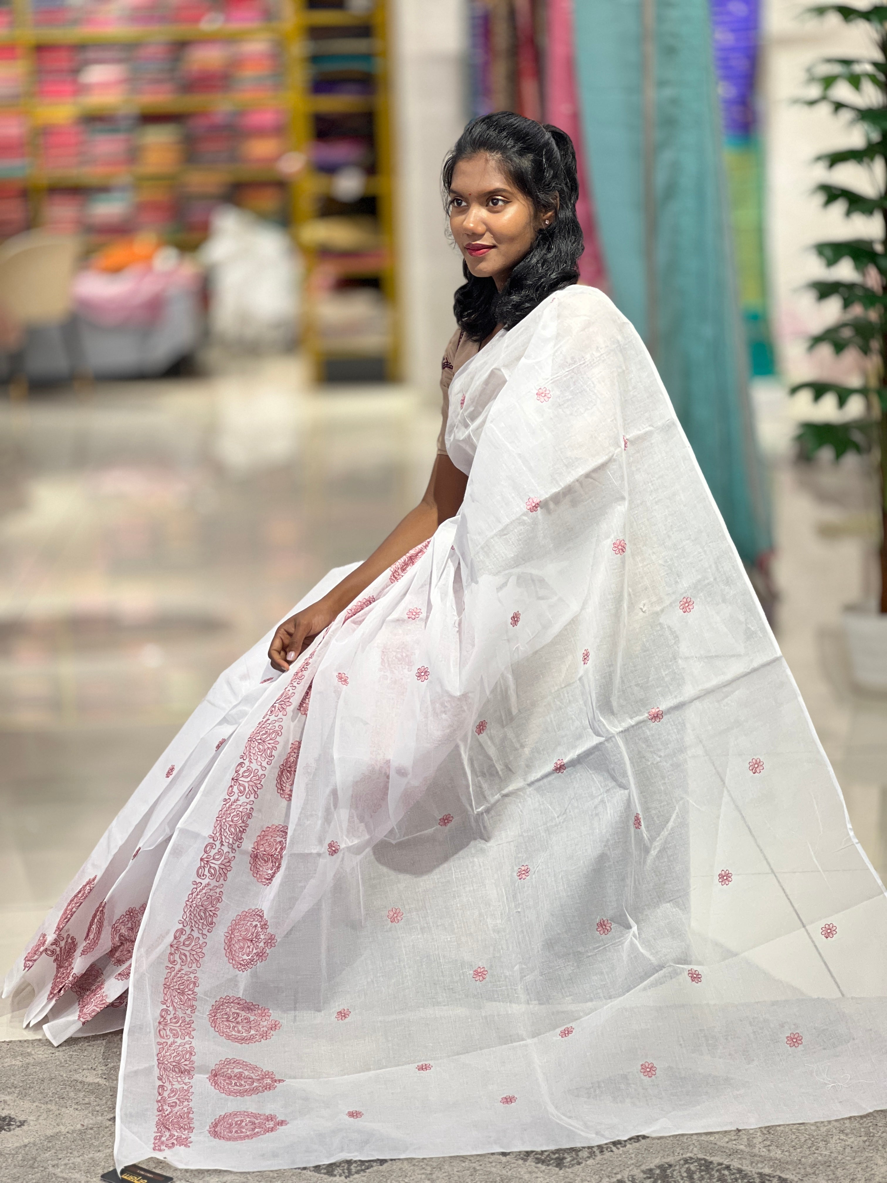 Floral Embroidery Organdy Saree | VNC139