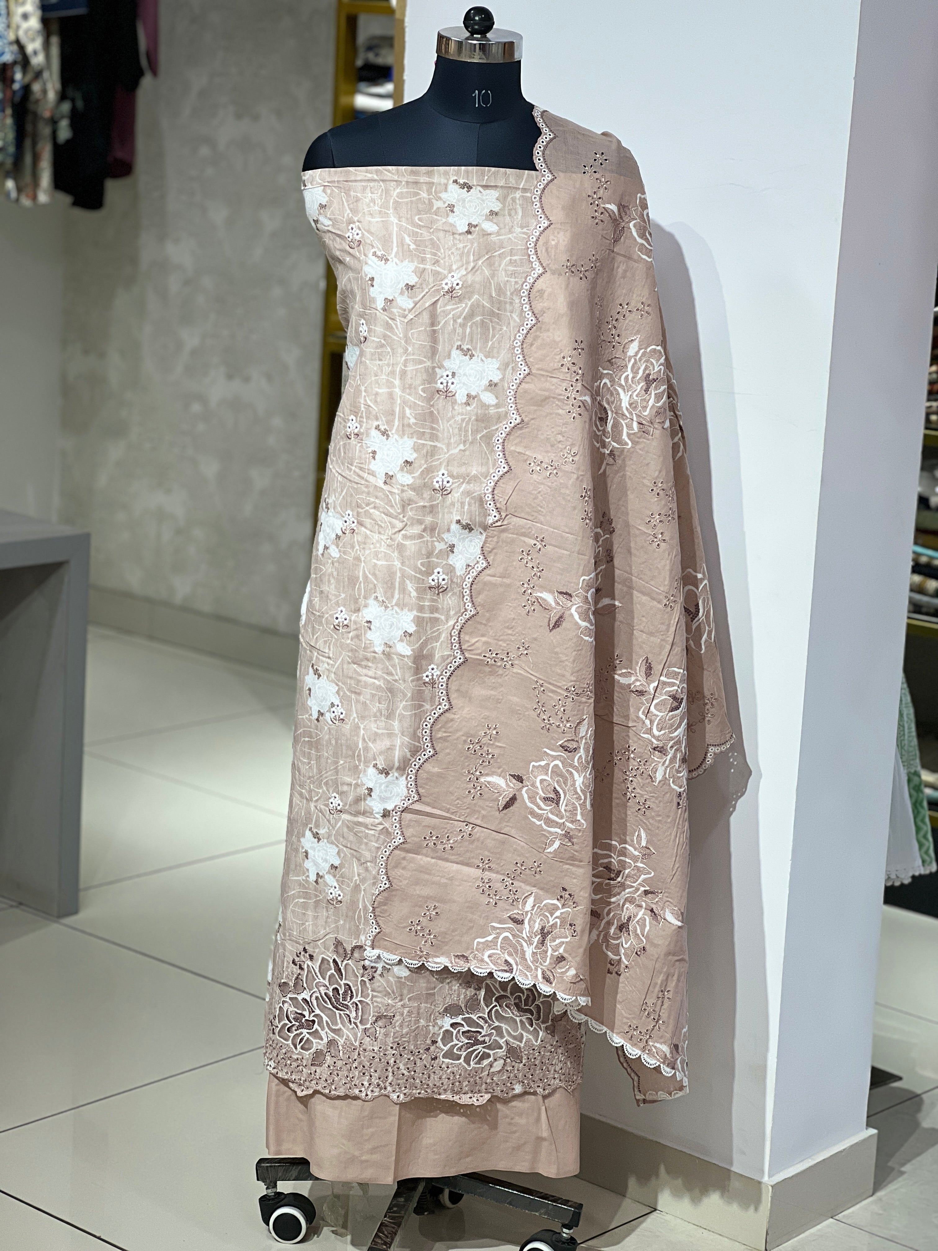 Floral Printed Applique Patterned Cambric Cotton Salwar Set | GE103