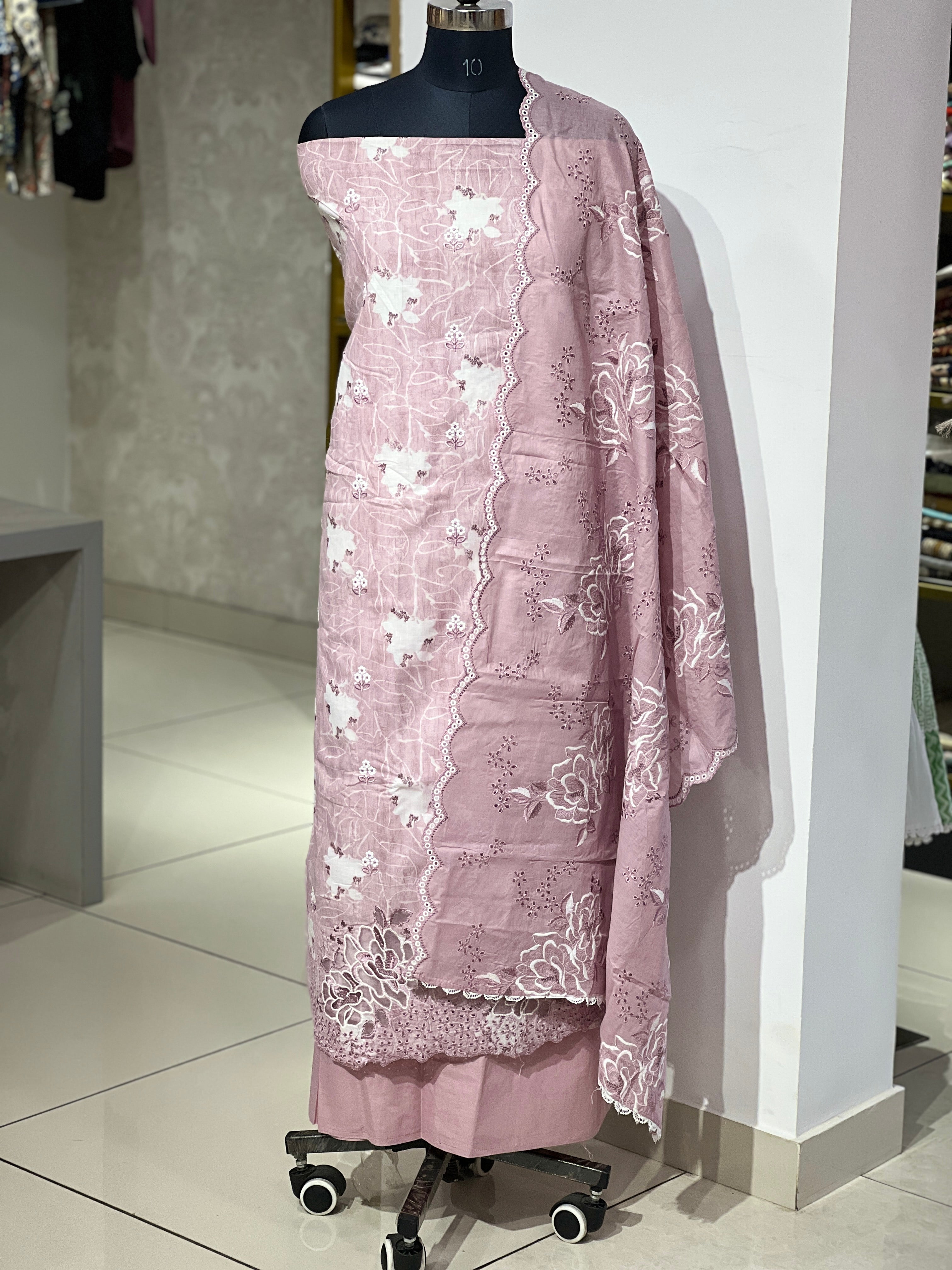 Floral Printed Applique Patterned Cambric Cotton Salwar Set | GE101