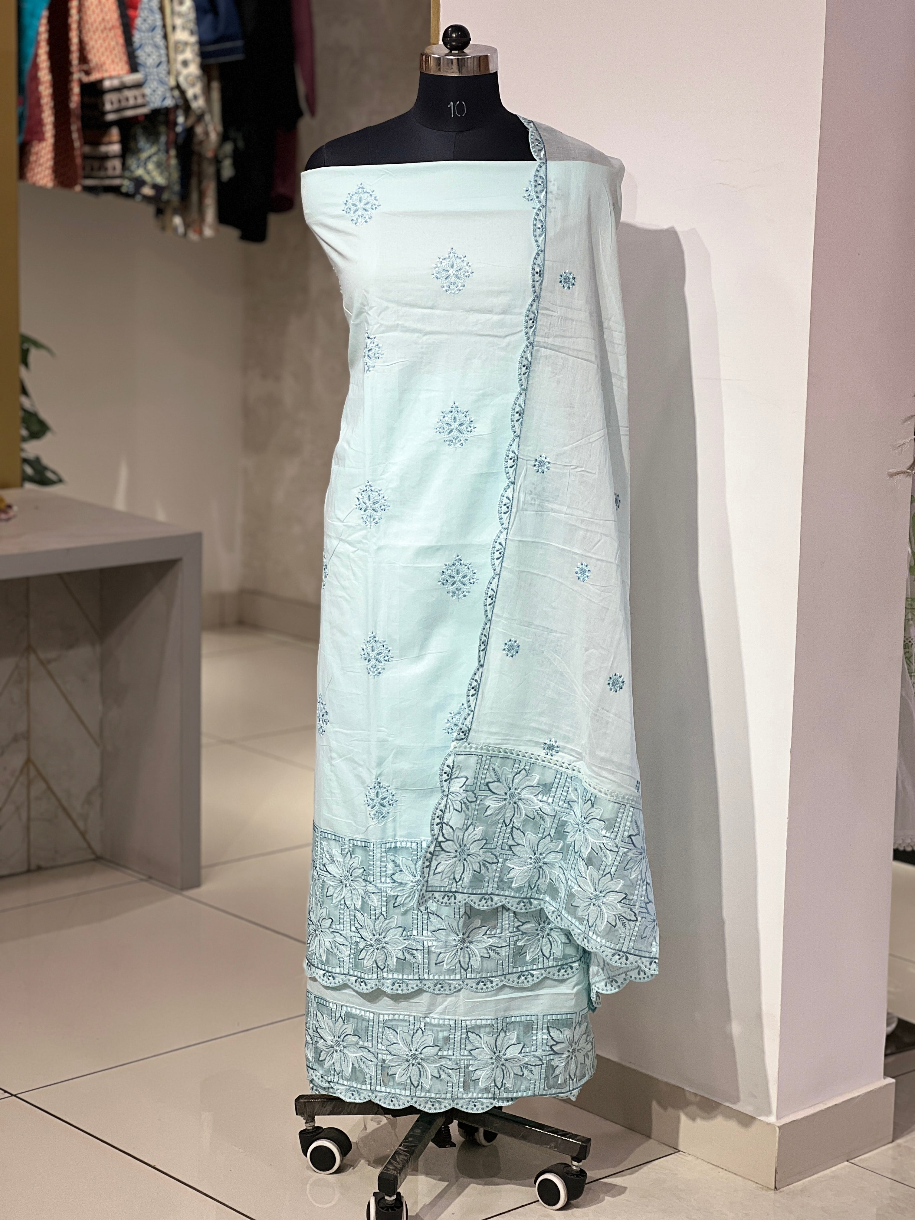 Floral Embroidery Applique Work Detailed Cambric Cotton Salwar Set | GE122