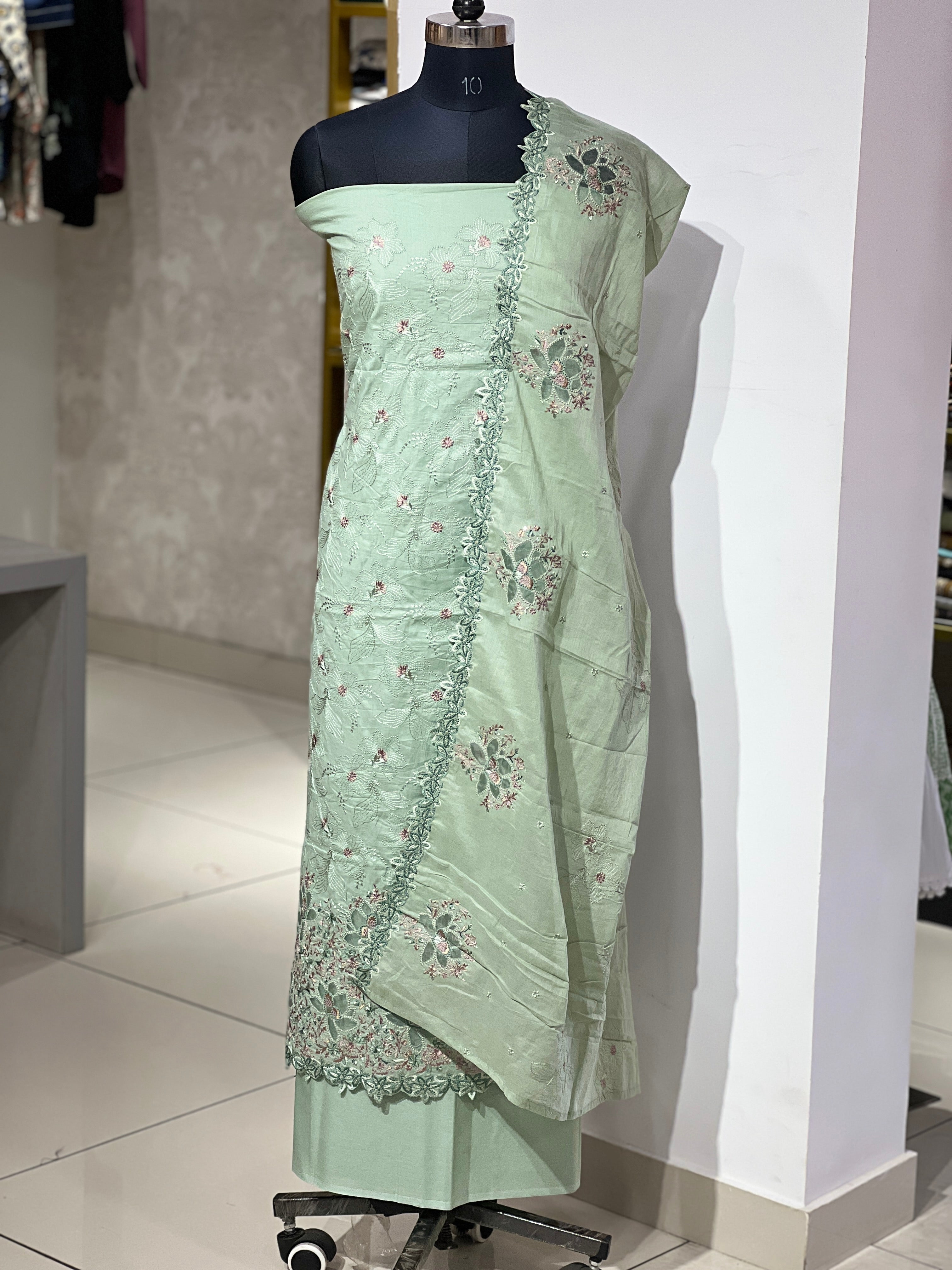 Machine Embroidery Detailed Cambric Cotton Salwar Set | GE127