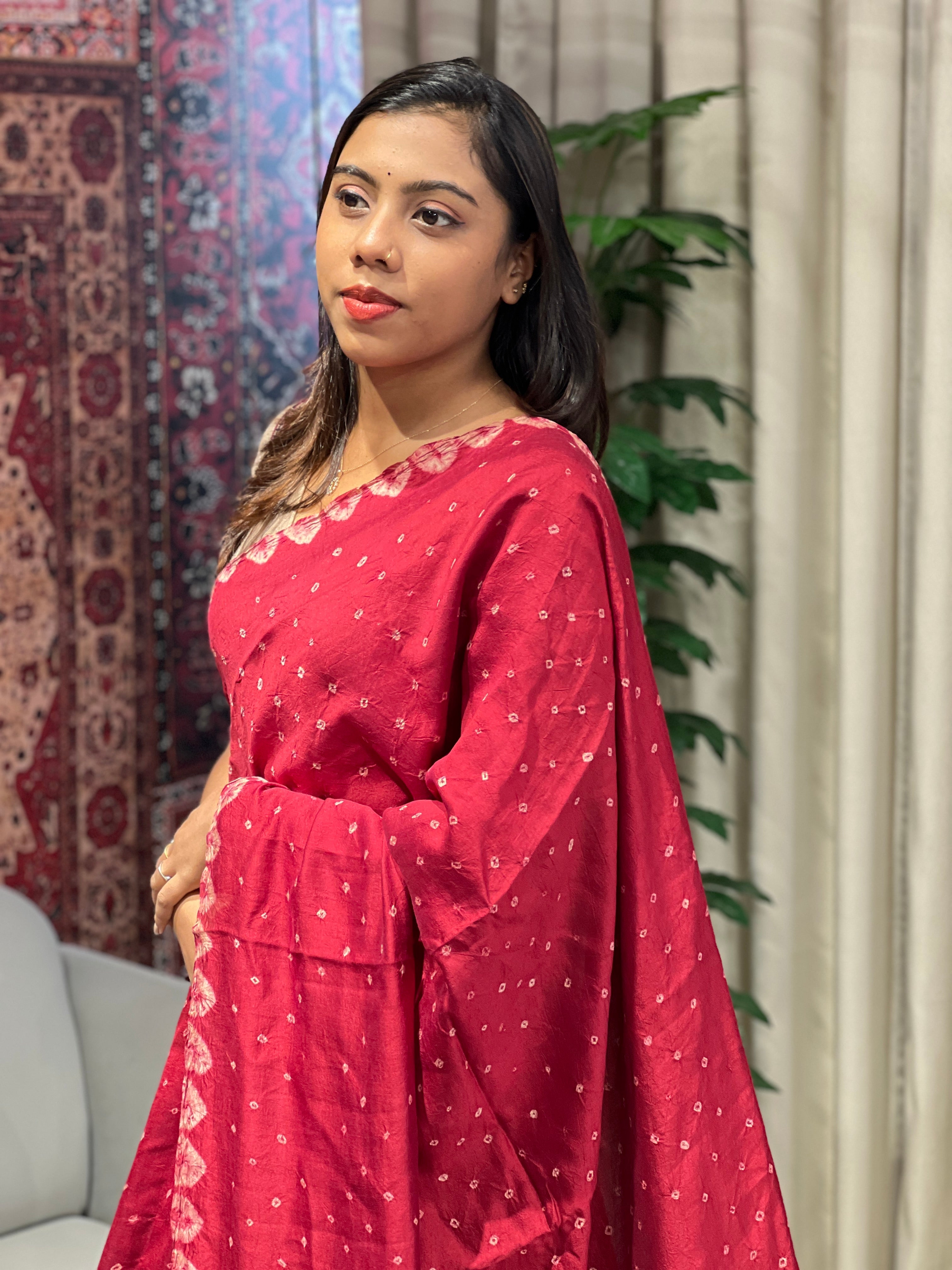 Bandhani & Ajrakh Detailed Pure Silk Saree | YNG756