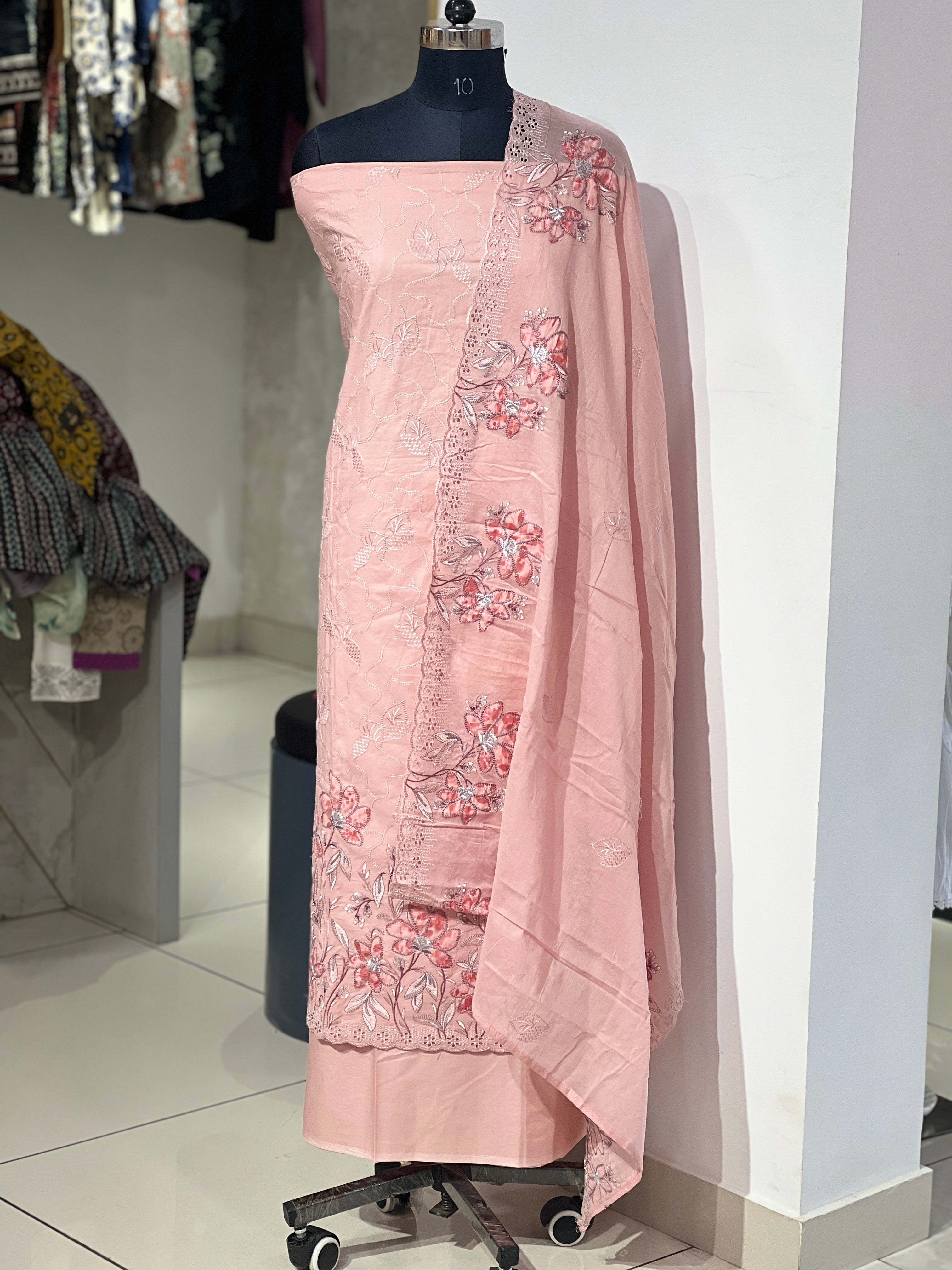 Machine Embroidery Detailed Cambric Cotton Salwar Set | GE132