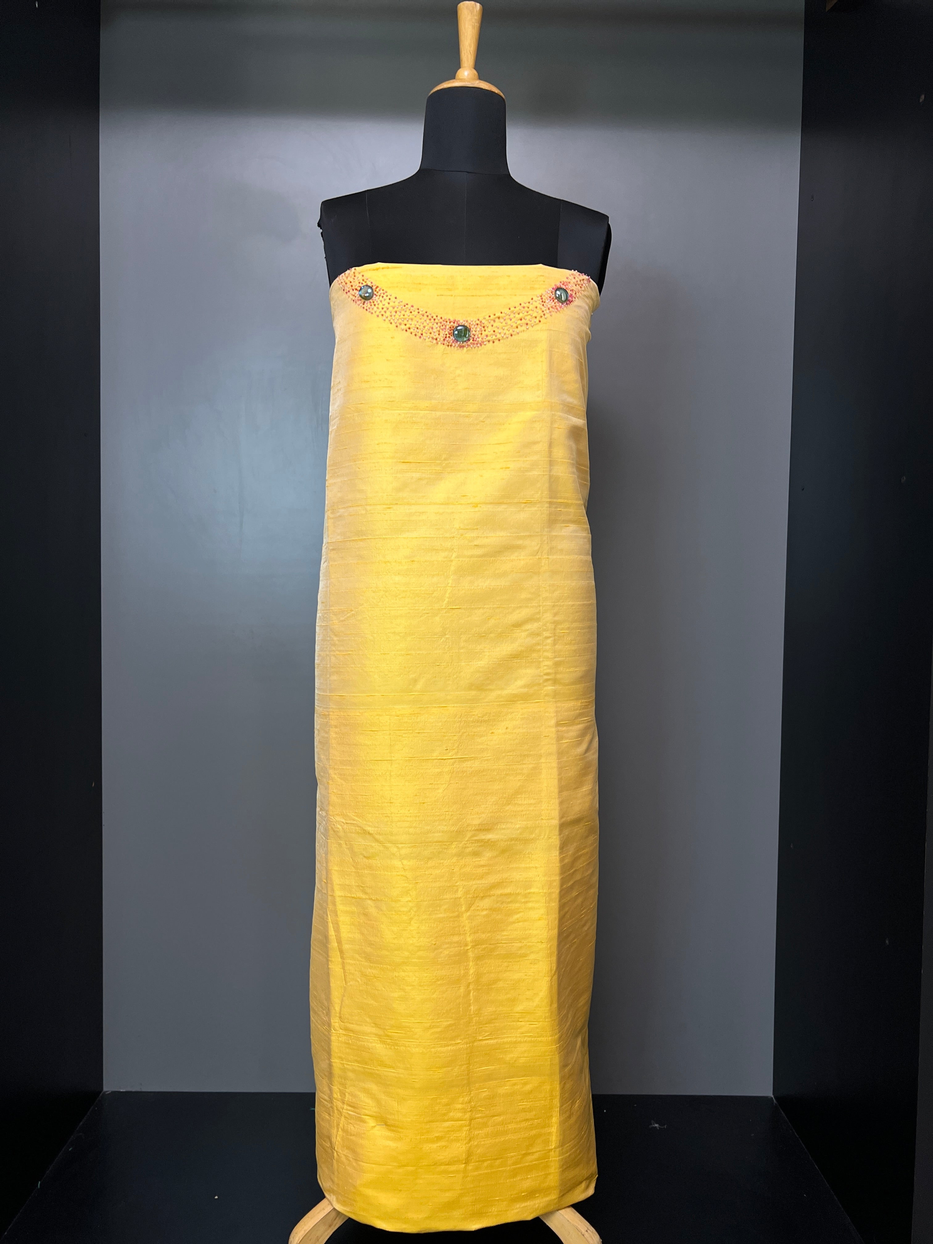Neck Embroidery Design Raw Silk Kurta Material | DN207