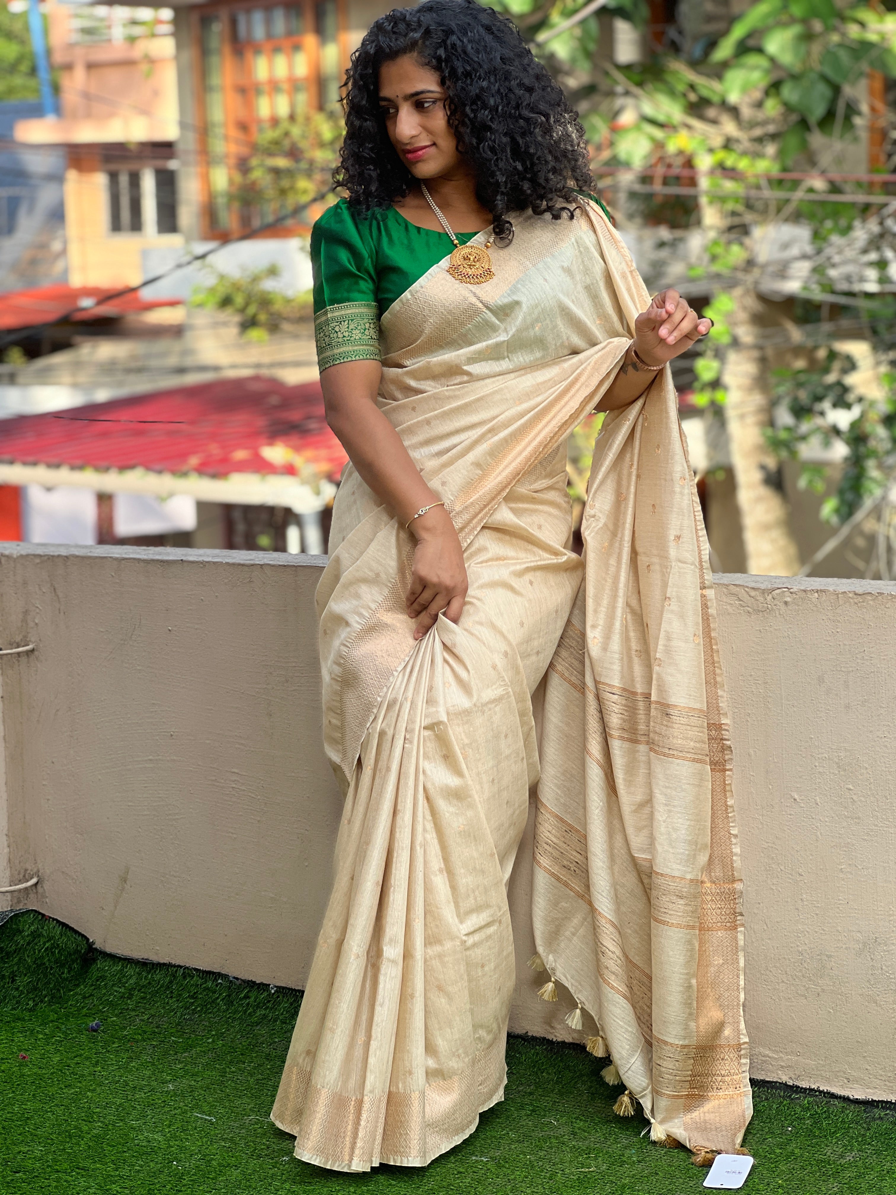 Mangalgiri Border Pattern Semi Tussar Saree | SK276
