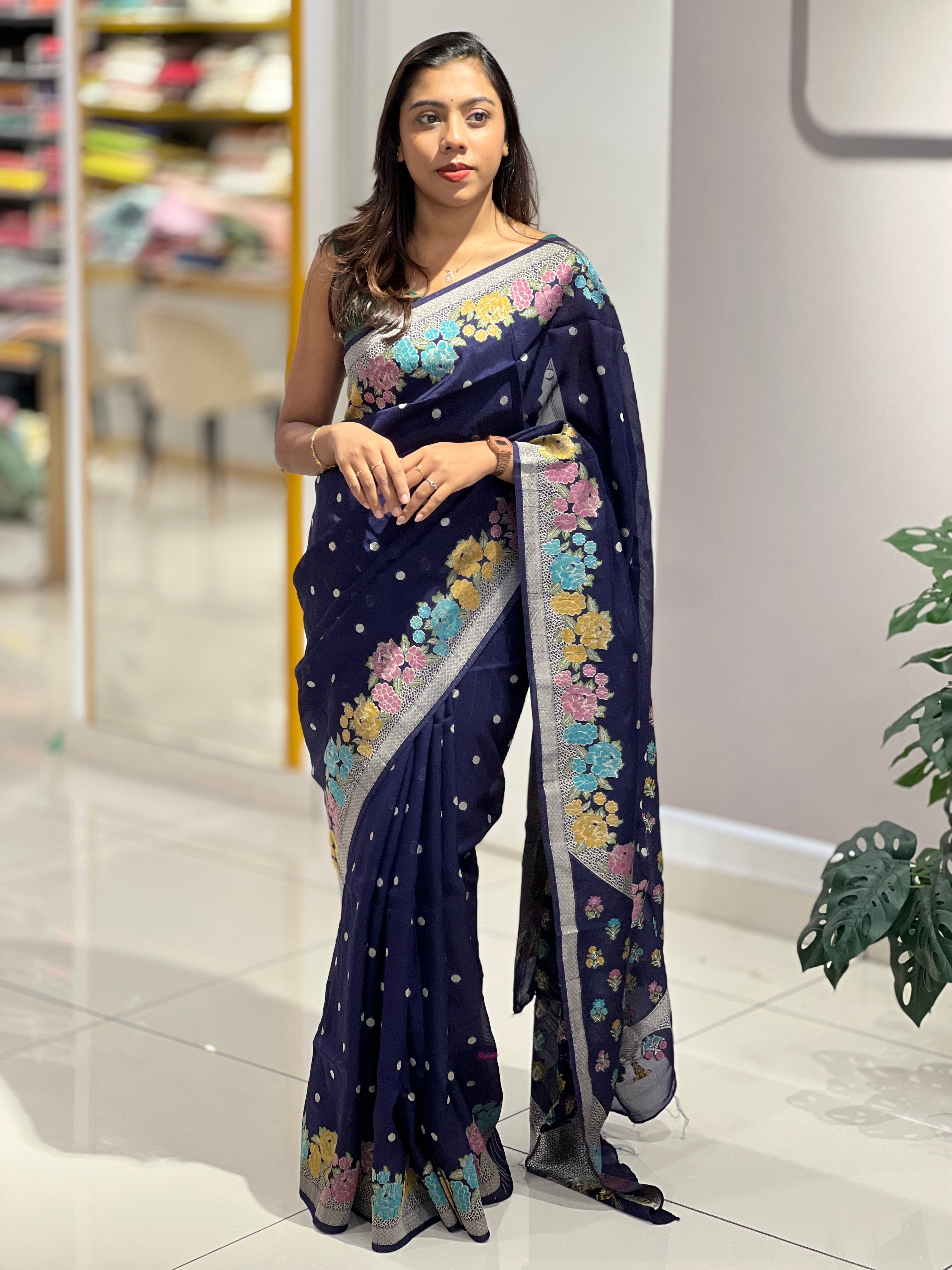 Silver Zari Buta Detailed Banarasi Silk Saree  | YNG794