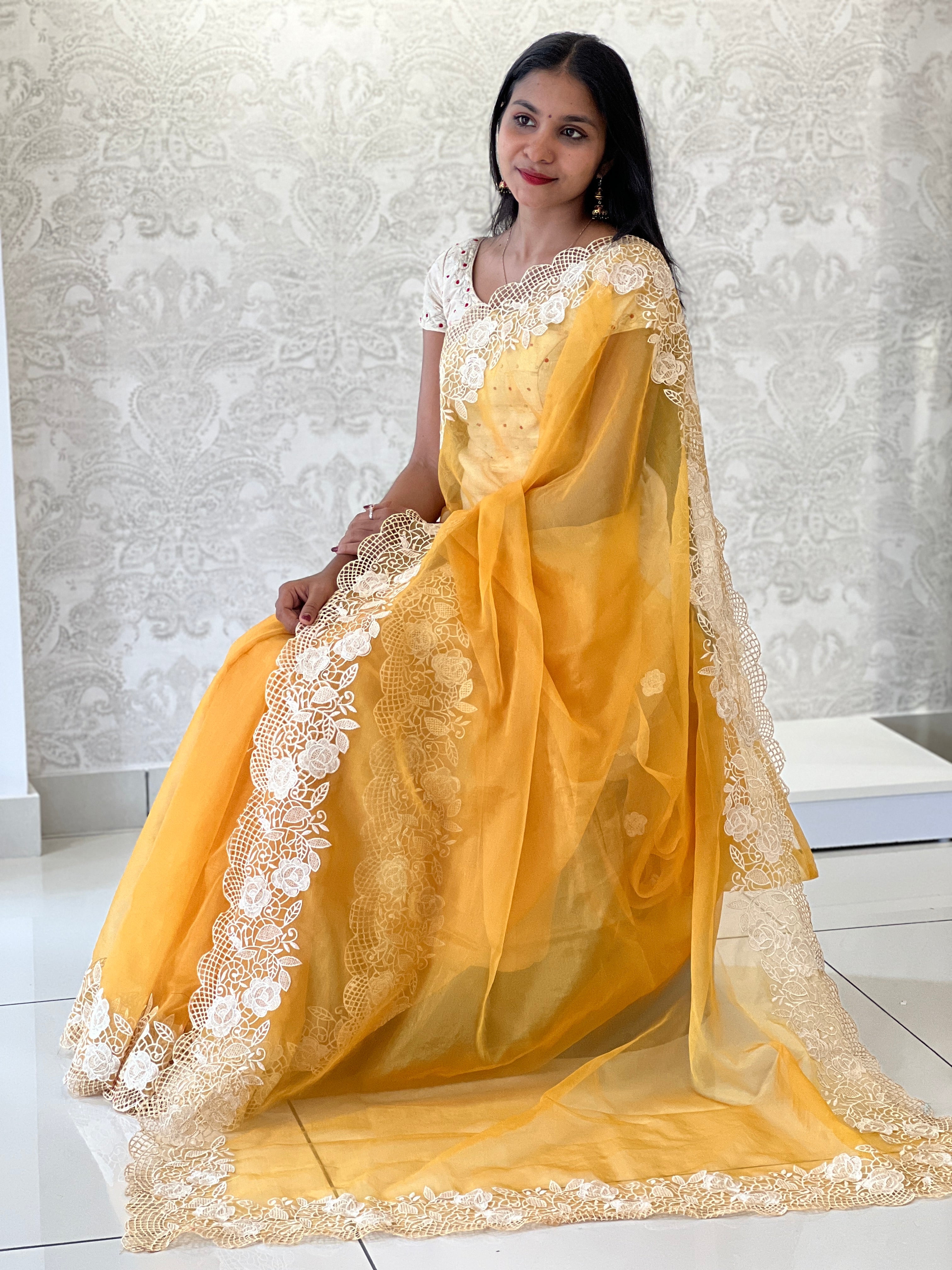 Cut Work Embroidery Border Pattern Viscose Organza Saree | RP386