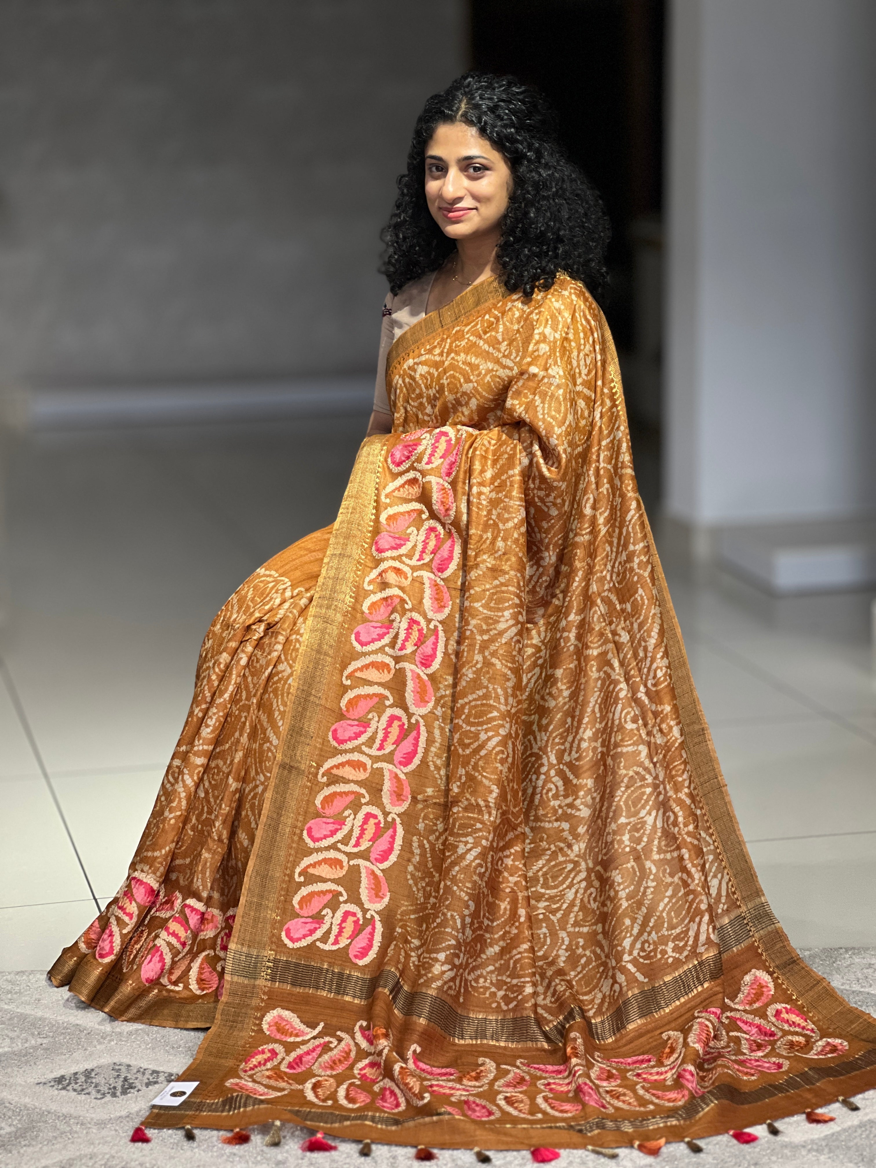 Batik Printed Tussar Saree | RGD338