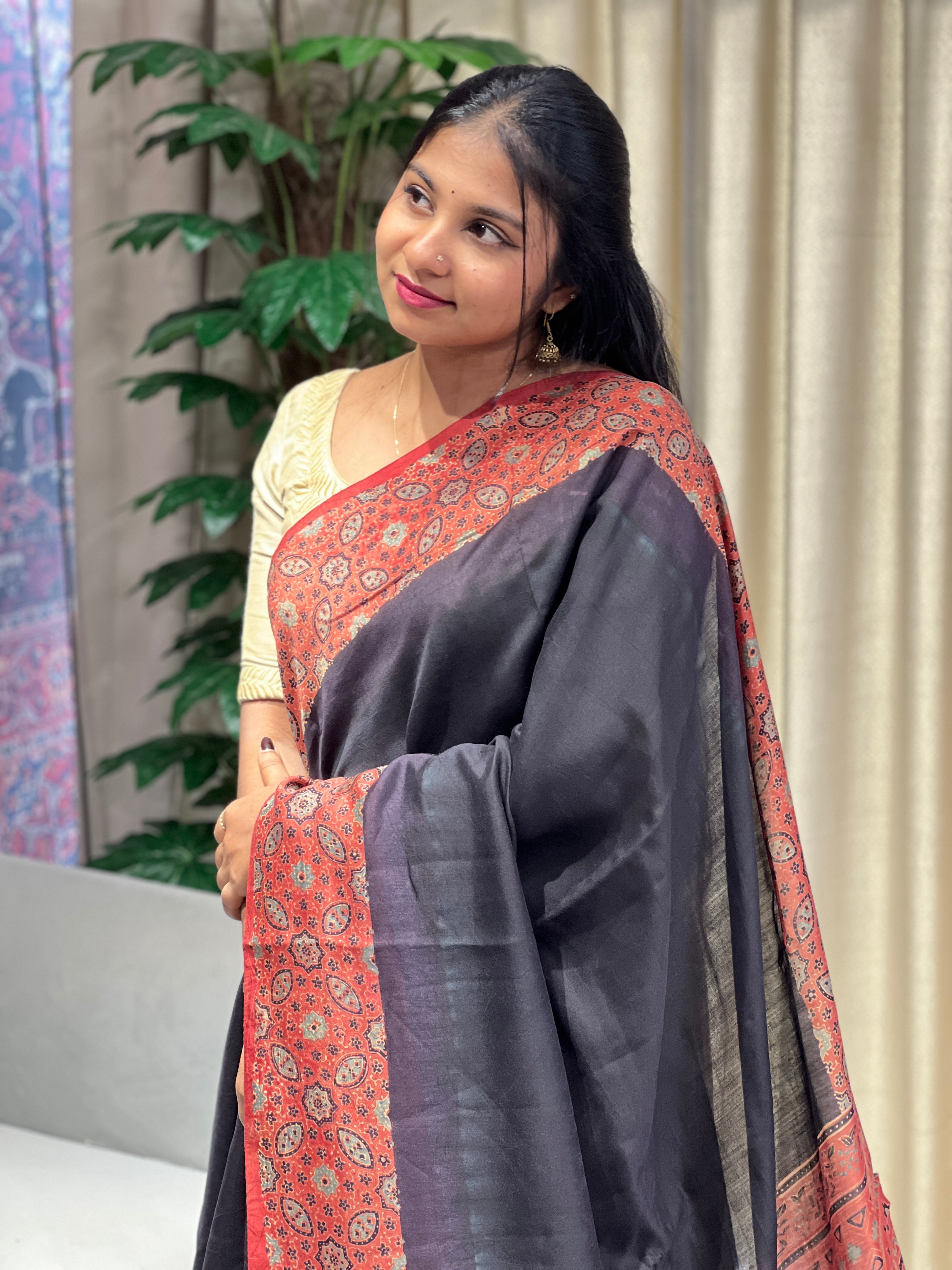 Ajrakh Printed Pure Silk Saree | YNG758