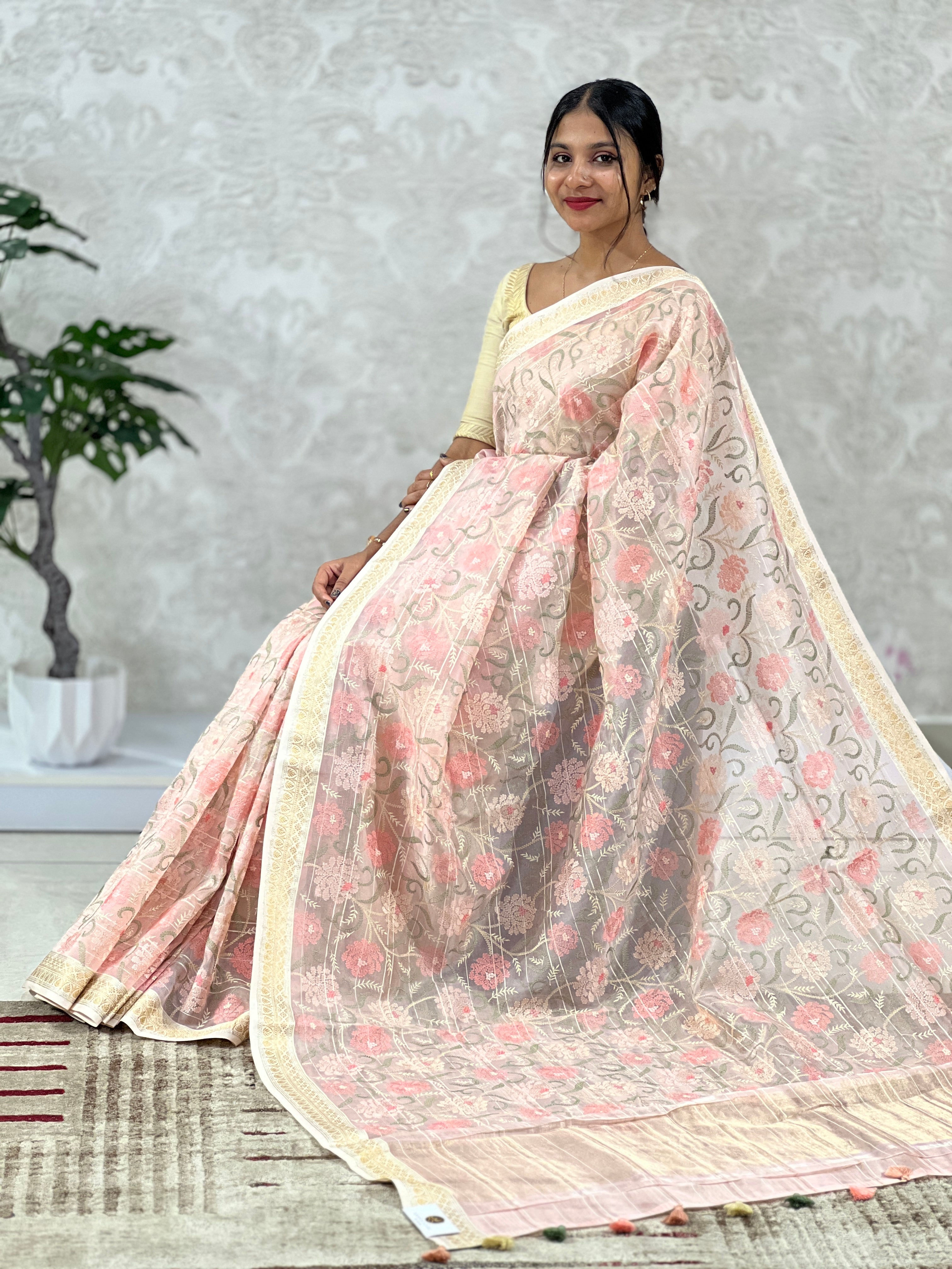 Floral Embroidered Organza Saree | RGD550