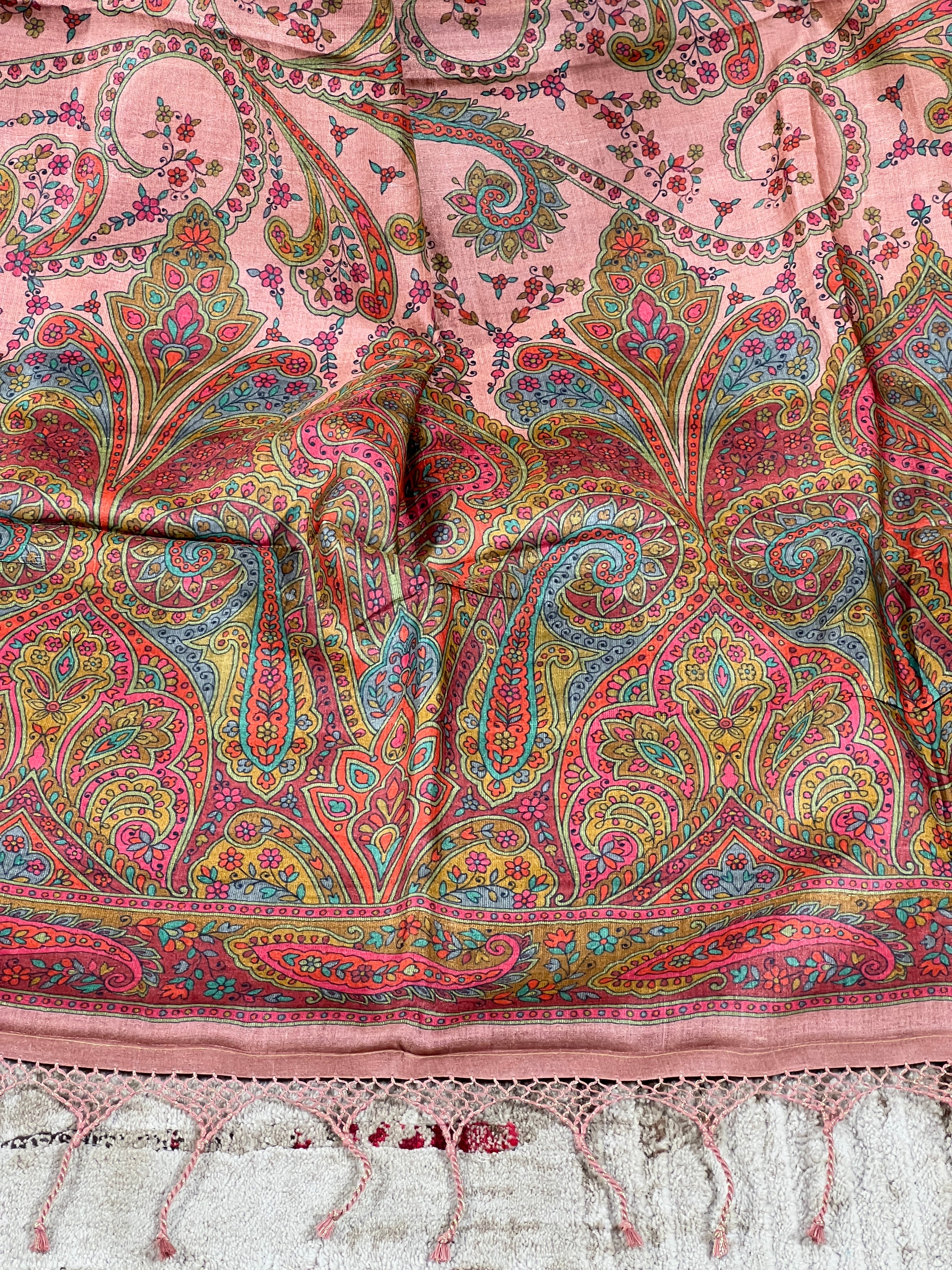 Paisley Patterned Digital Printed Muga Tussar Saree | RGD318