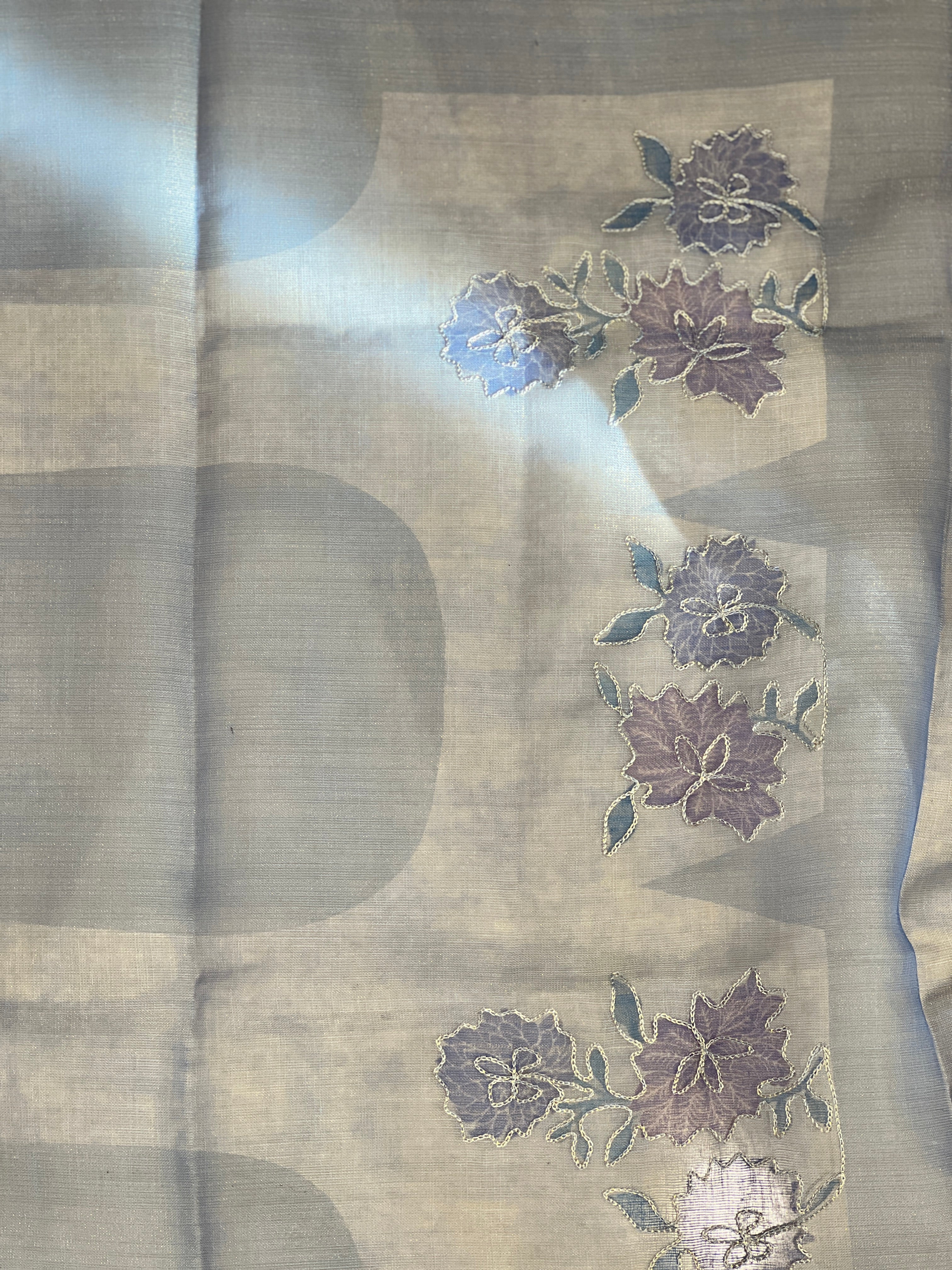 Floral Print With Zari Highlighted Tissue Linen Saree | KSD279