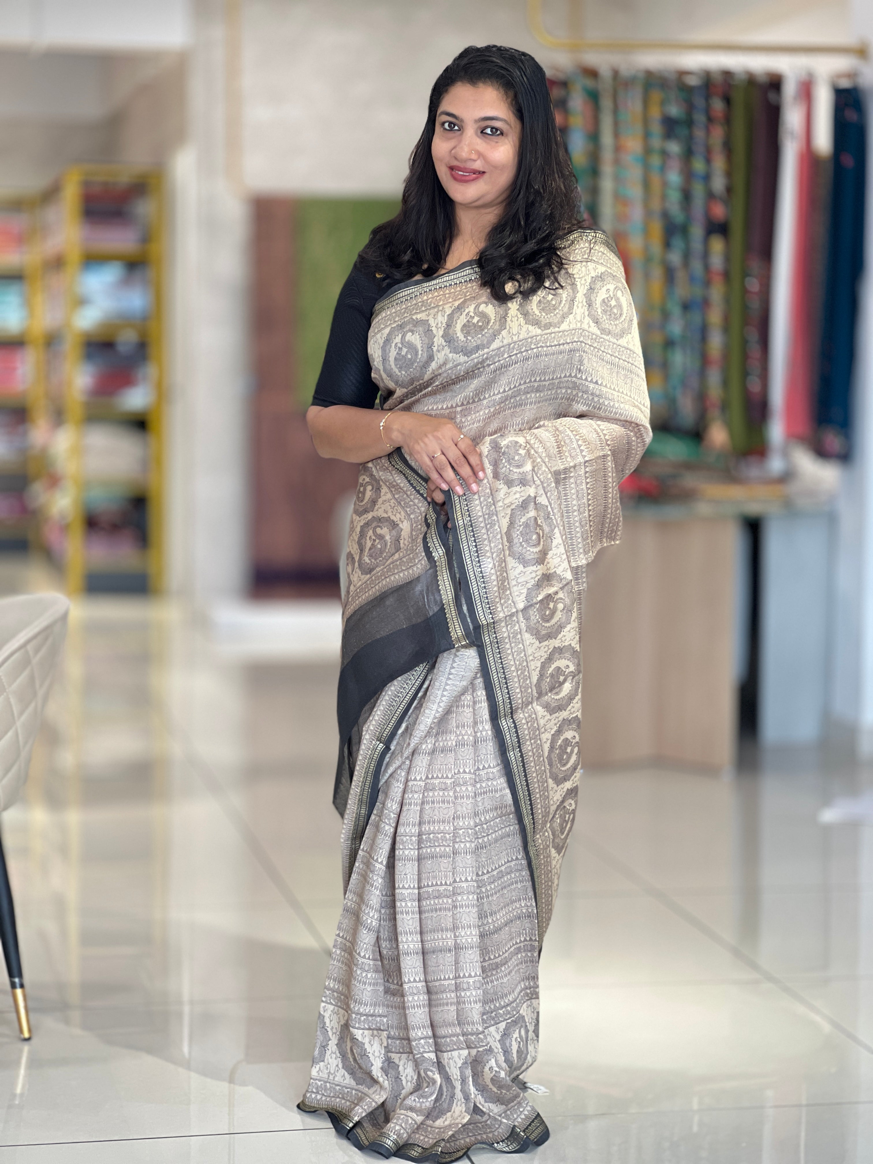 Printed Pattern Muga Tussar Saree | UVS109