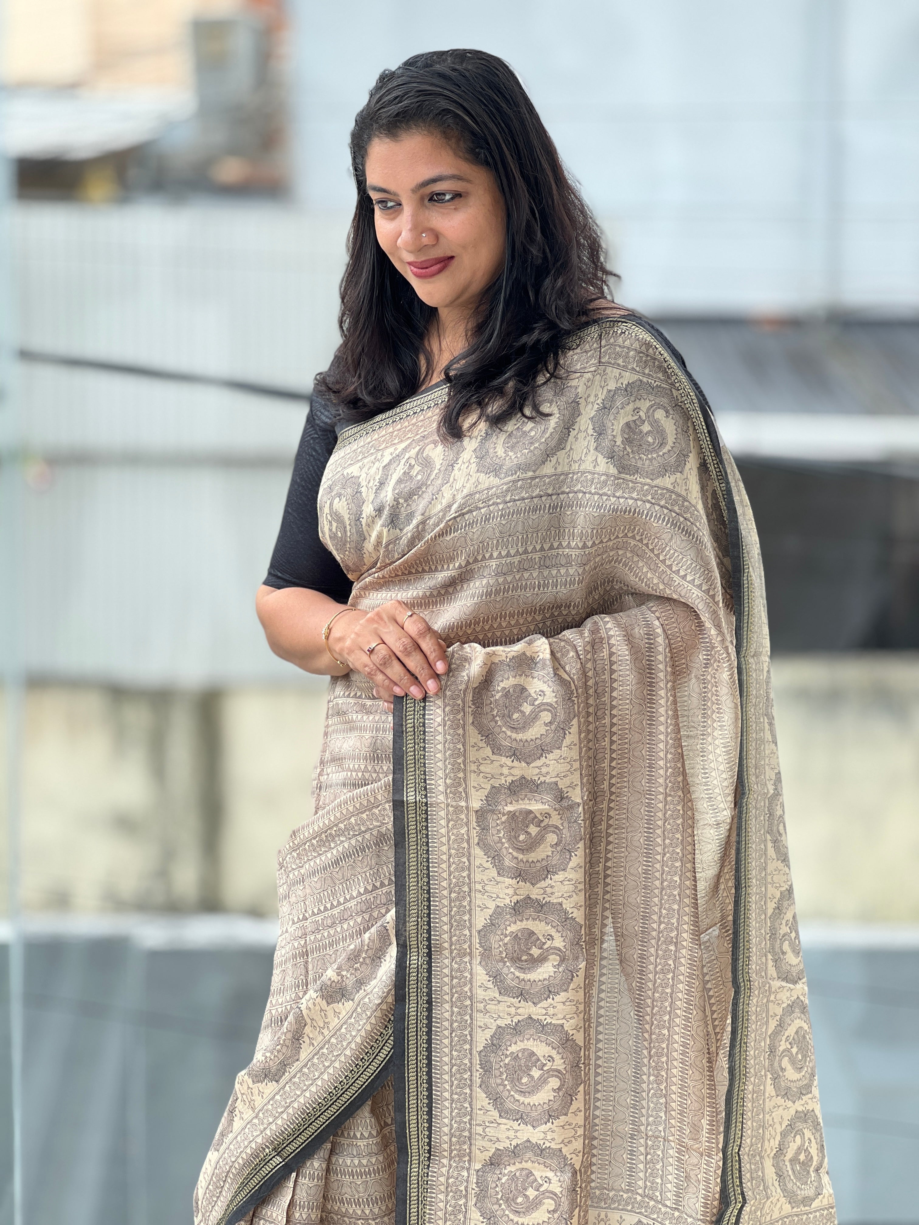 Printed Pattern Muga Tussar Saree | UVS109