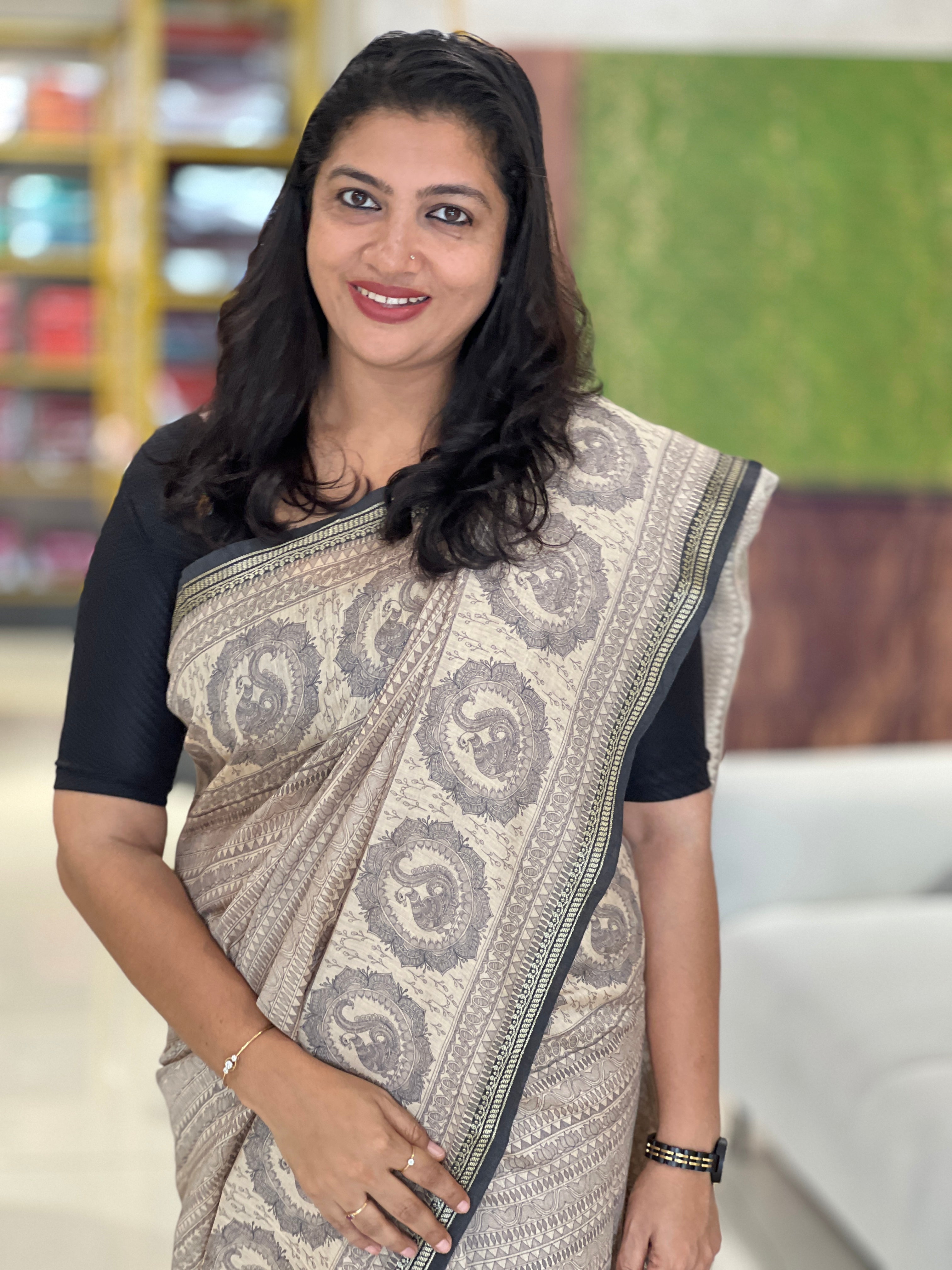 Printed Pattern Muga Tussar Saree | UVS109