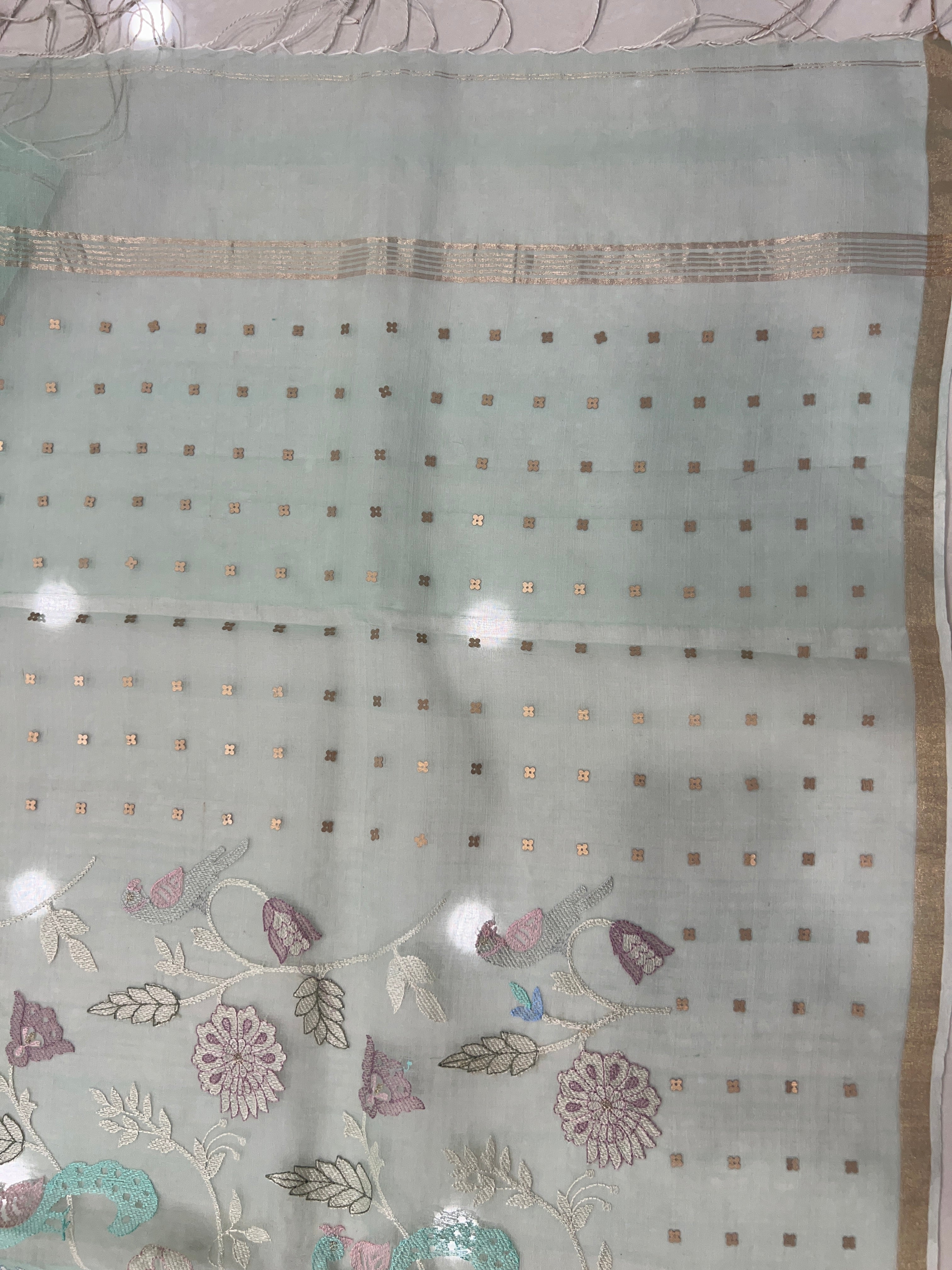 Floral Embroidered Tussar Organza Saree | RGD561