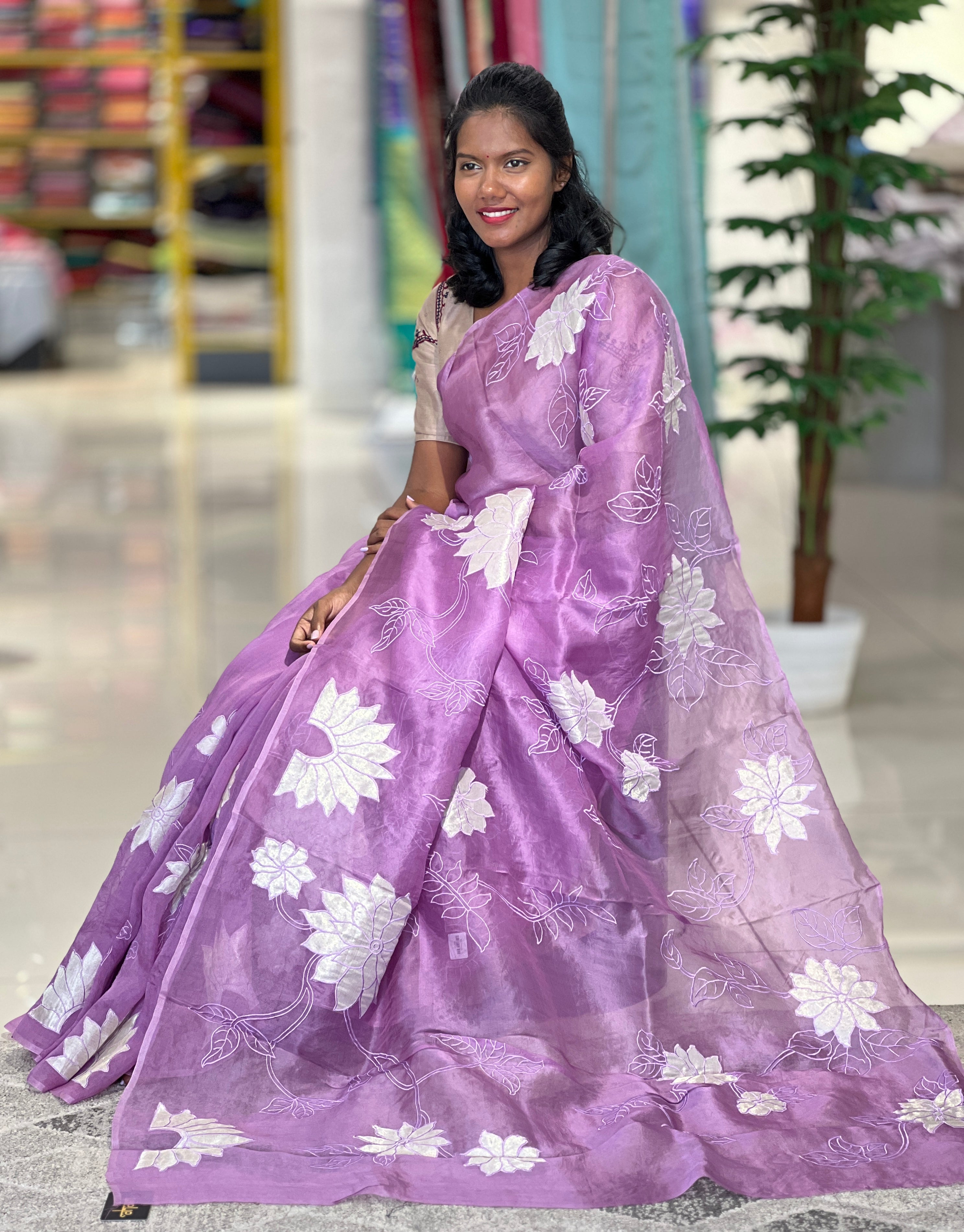 Floral Applique Detailed Organza Saree | MM120