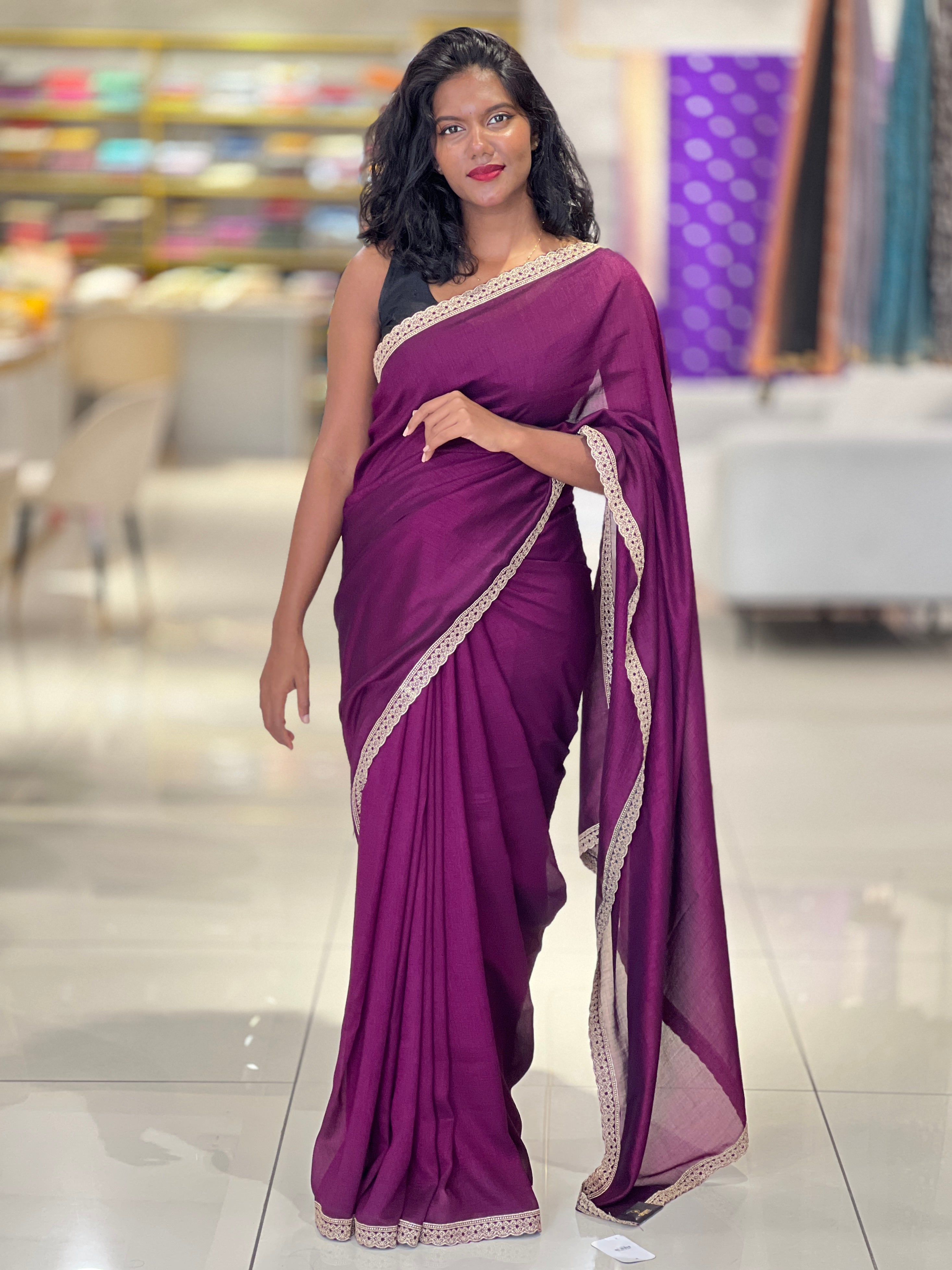 Embroidery Border Pattern Vichitra Silk Saree | RP488