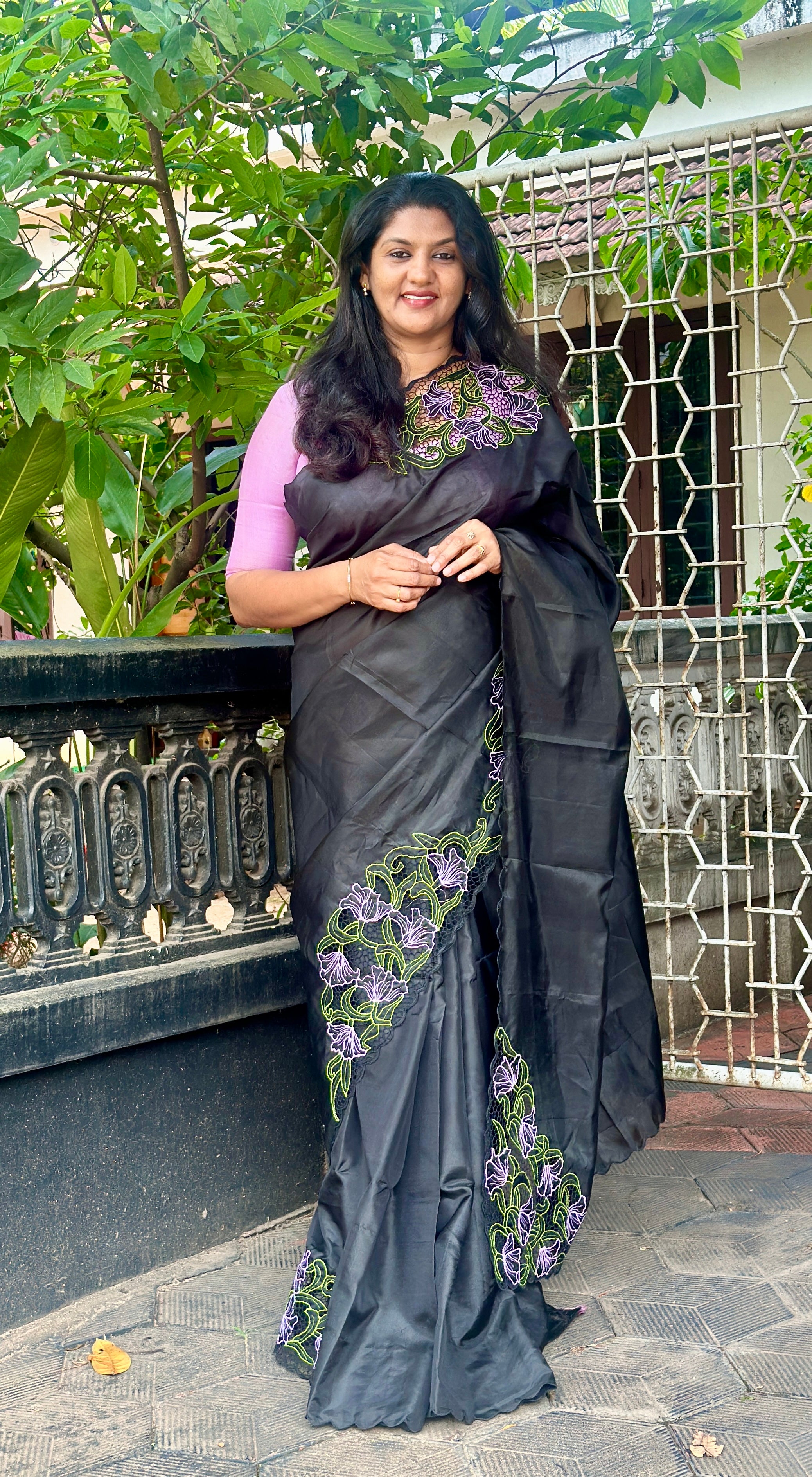 Twine Cut Work Placement Detailed Pure Silk Saree | TC396