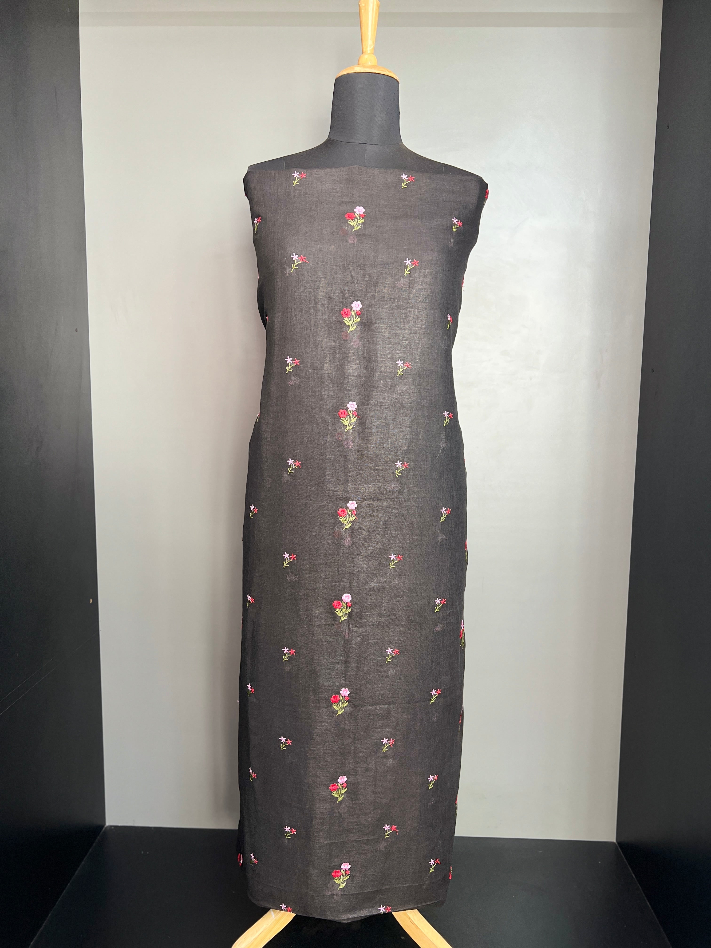 Floral Embroidery Detailed Linen Cotton Kurta Material | DN831