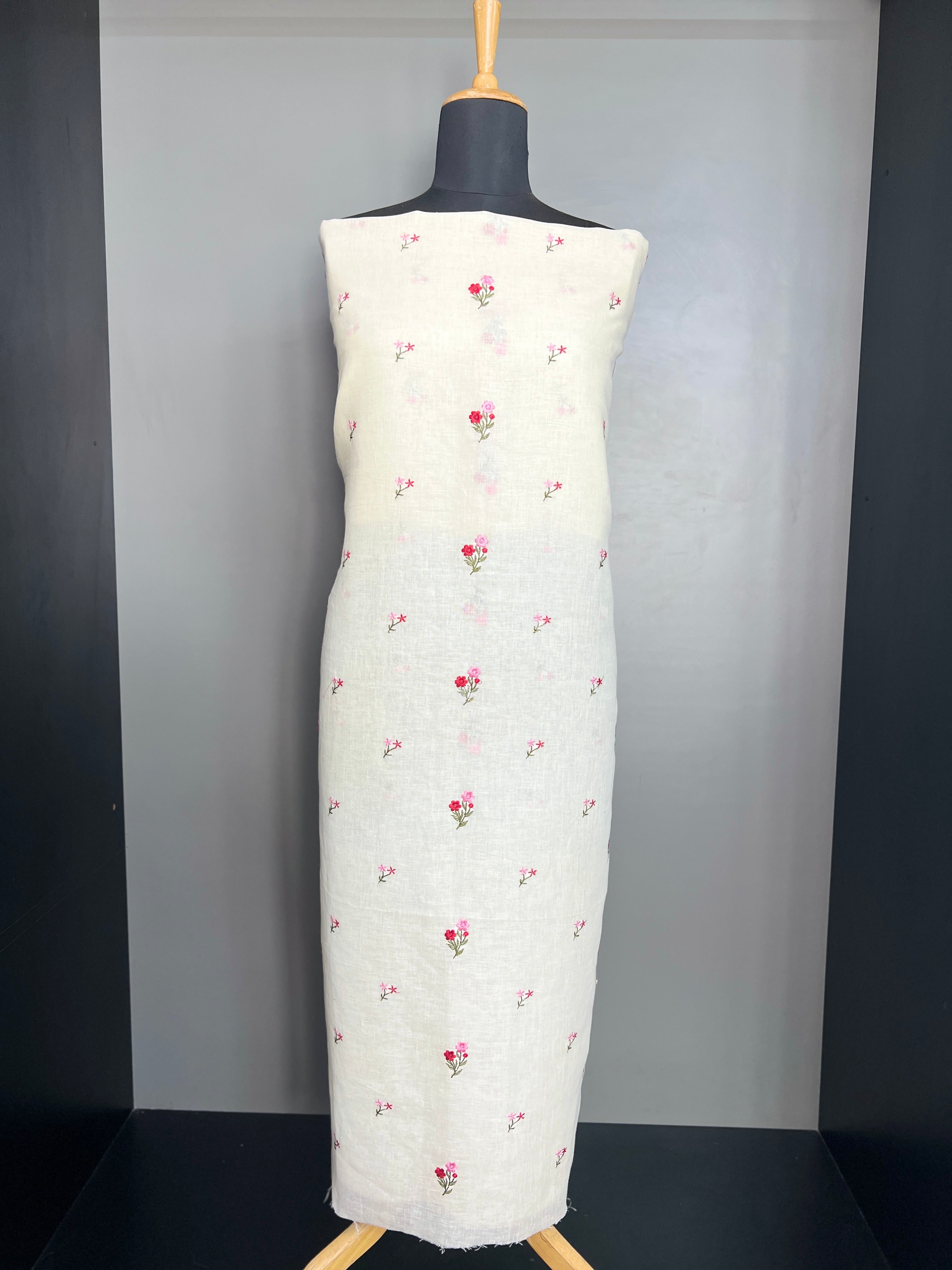 Floral Embroidery Detailed Linen Cotton Kurta Material | DN830