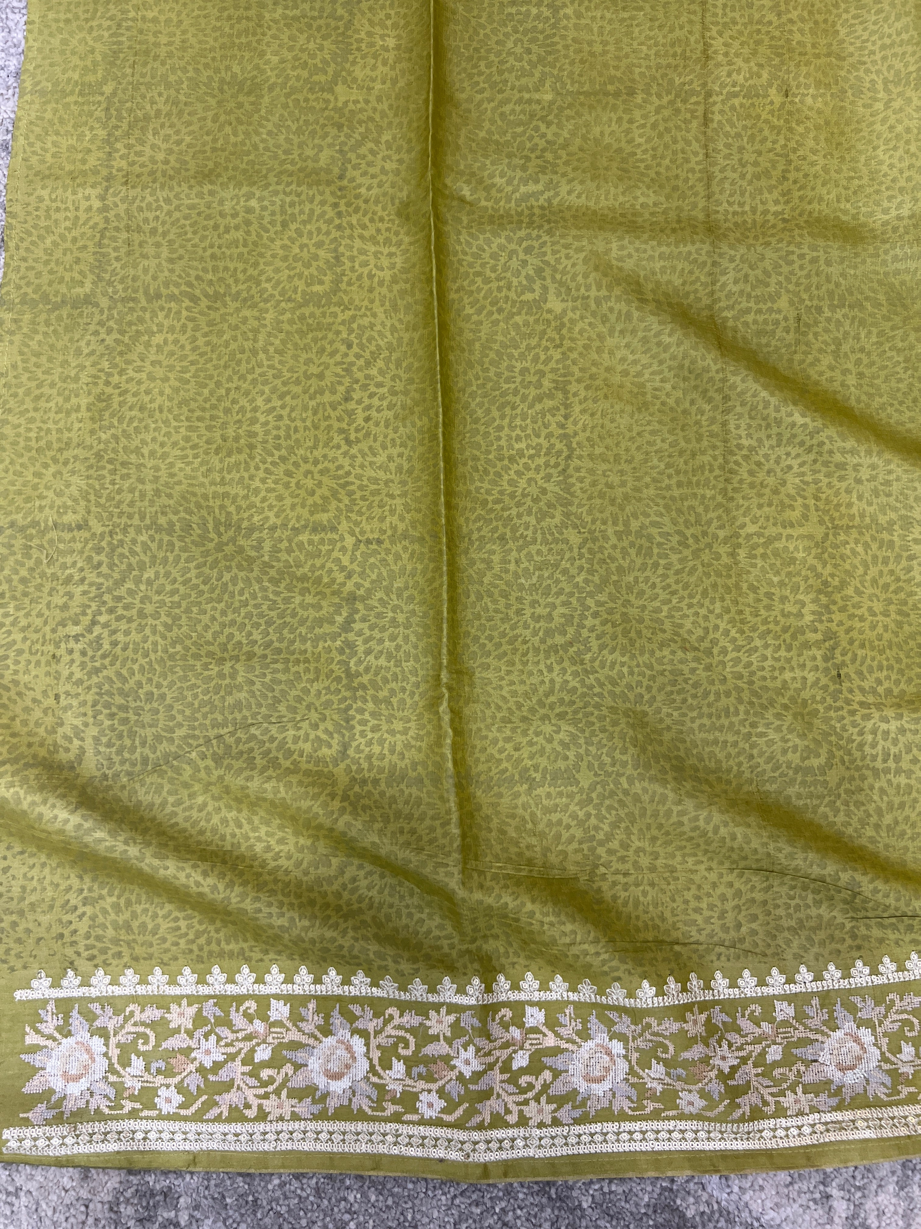 Machine Embroidered Block Printed Soft Tussar Saree | RGD470