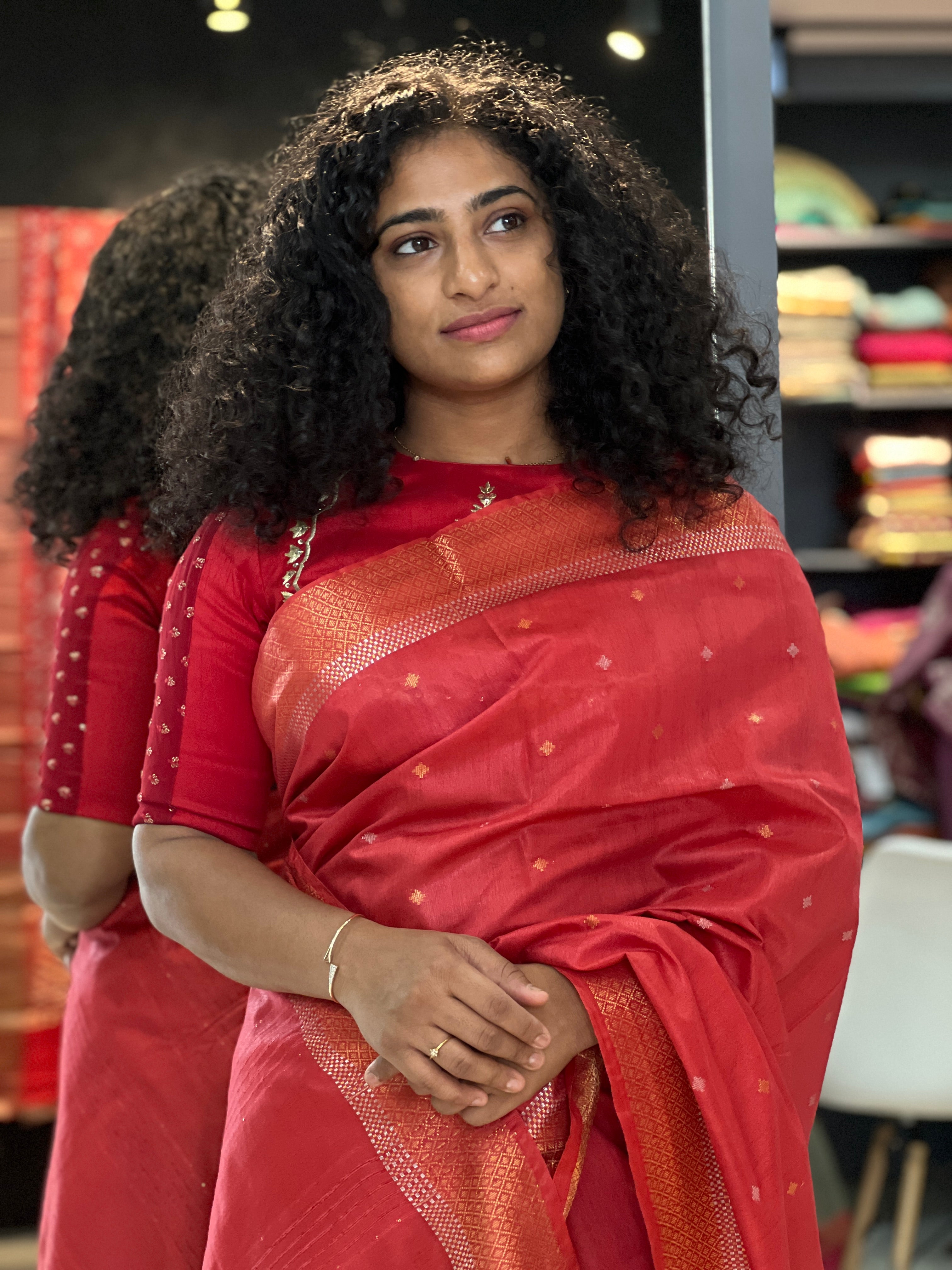 Mangalgiri Border Pattern & Buta Weaving Design Tussar Finish Saree | SK281