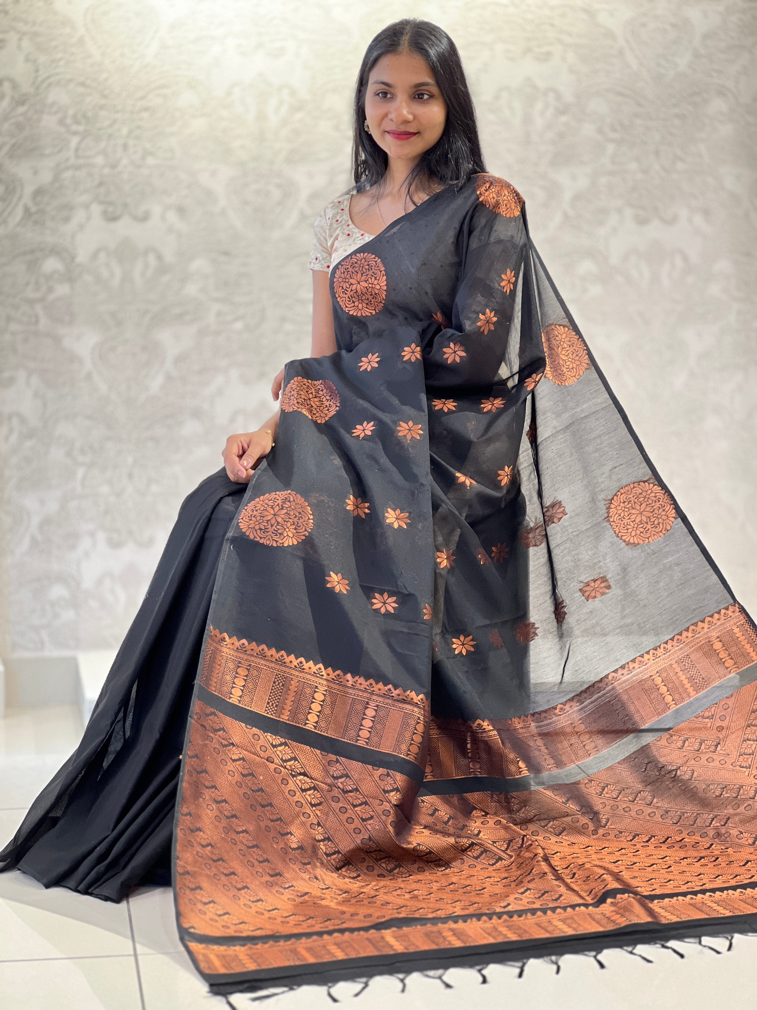 Traditional Buta Weaved Semi Silk Saree | KRK477