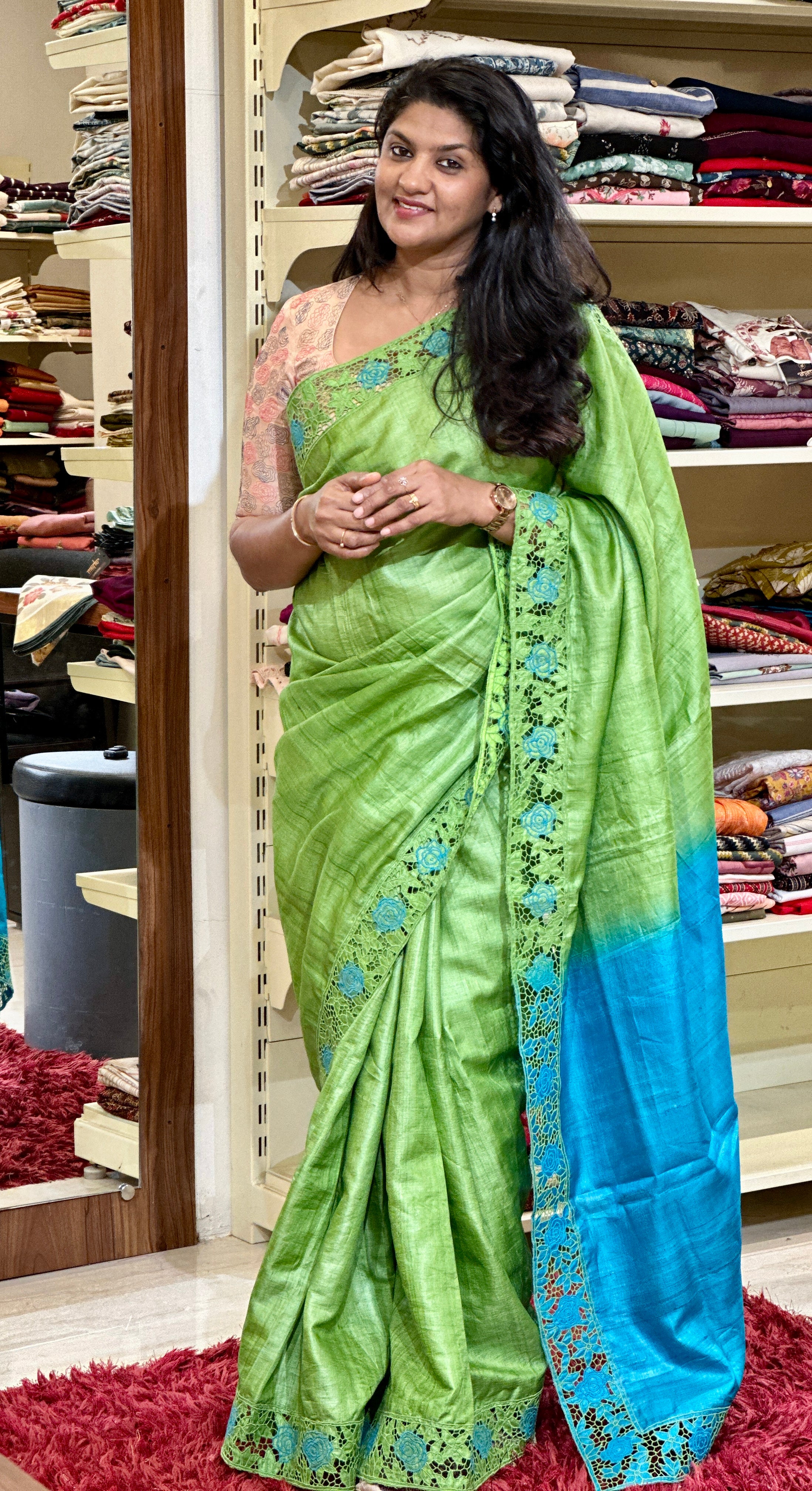 Twine Cutwork Floral Embroidered Pure Desi Tussar Saree | TC400