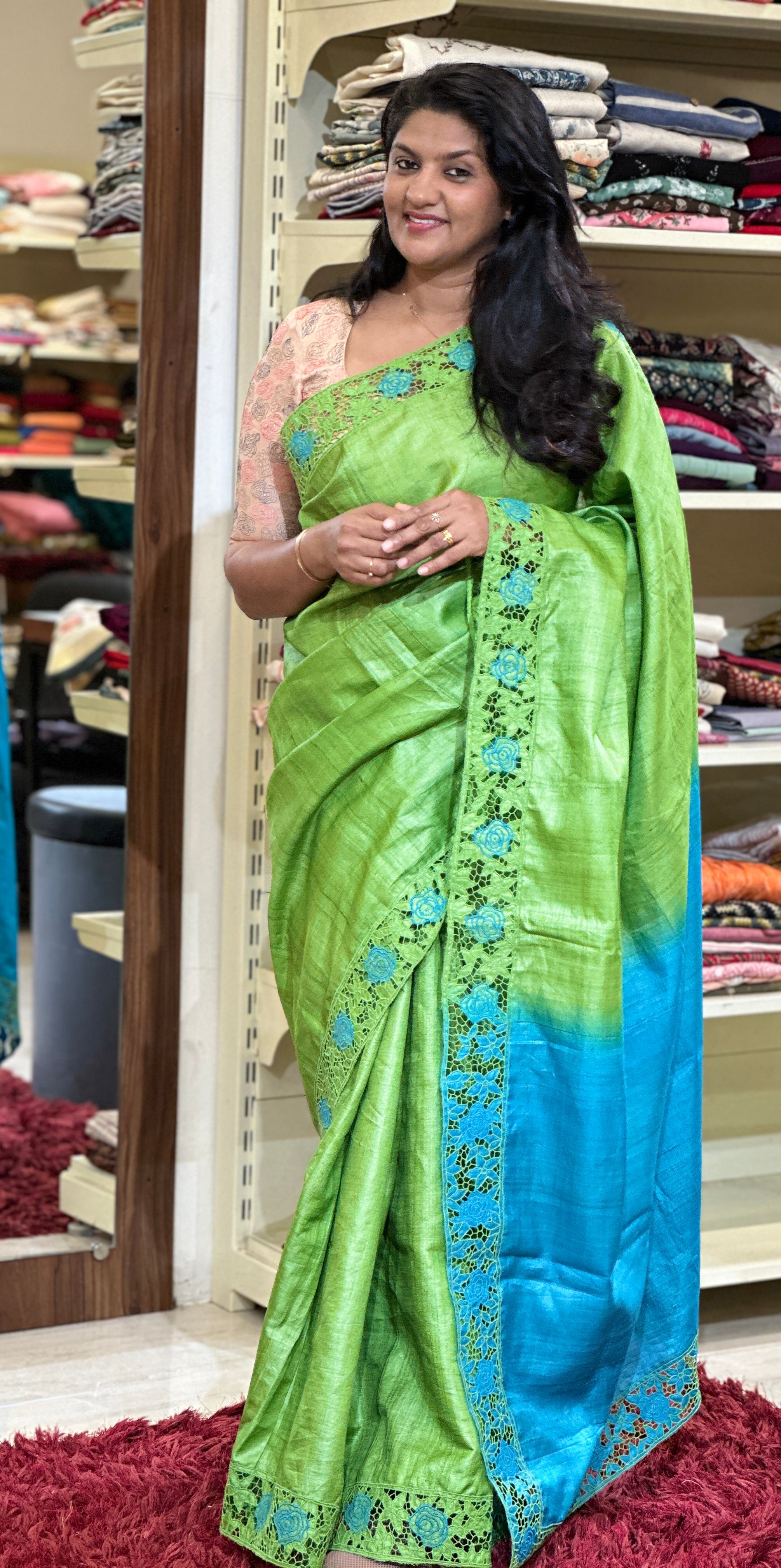 Twine Cutwork Floral Embroidered Pure Desi Tussar Saree | TC400