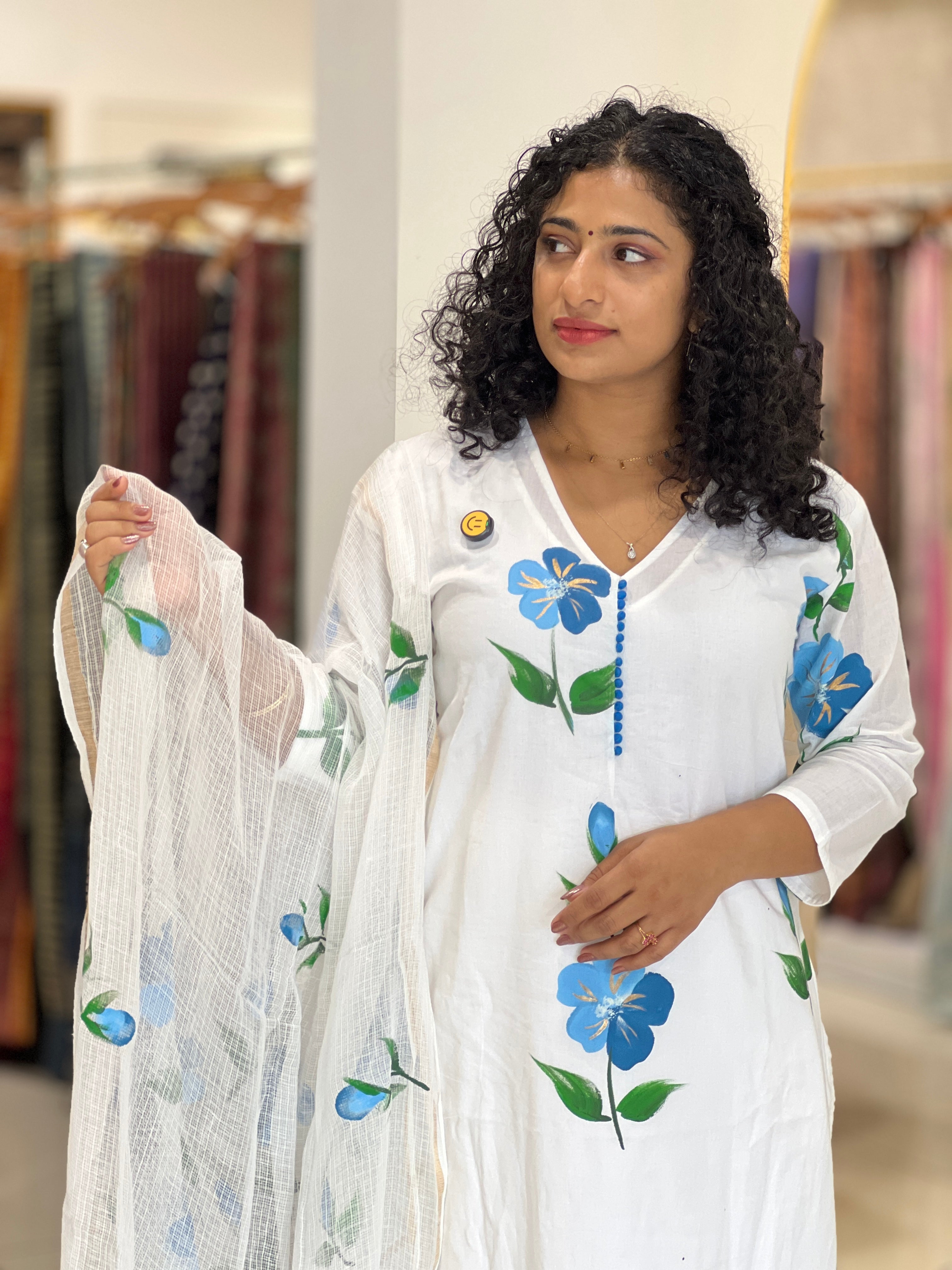 Floral Painted Mul Cotton Unstitched Salwar Set | JKL391