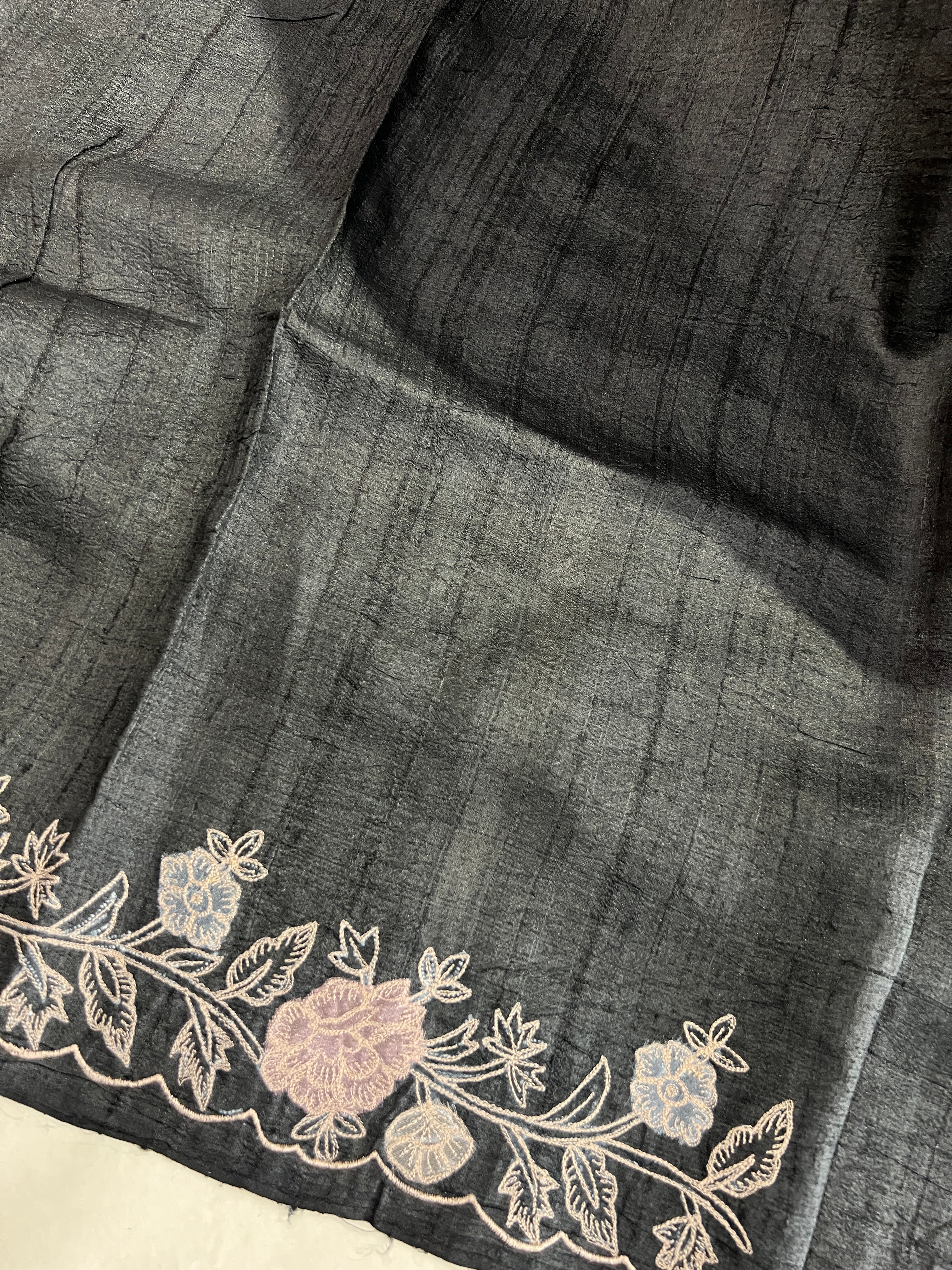 Floral Applique Work Detailed Desi Tussar Saree | RGD601