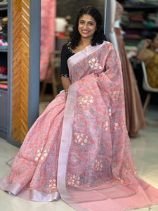 Floral Embroidered Linen Finish Saree | JBE104